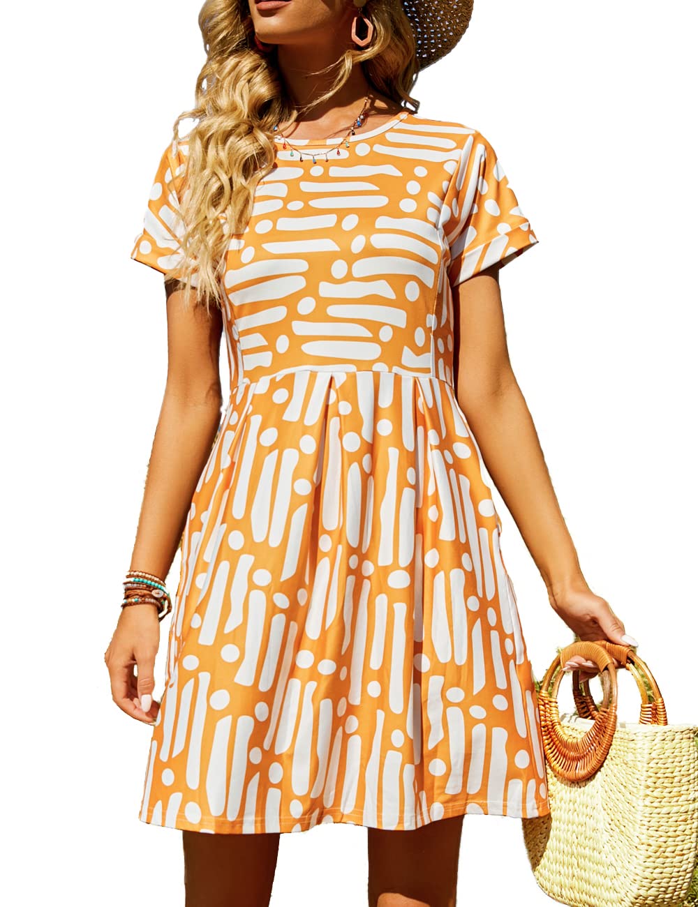 Naggoo Women's Summer Striped Short Sleeve T-Shirt Dress - Casual Swing A-Line Pocket Dress for Beach, Vacation & Everyday Wear