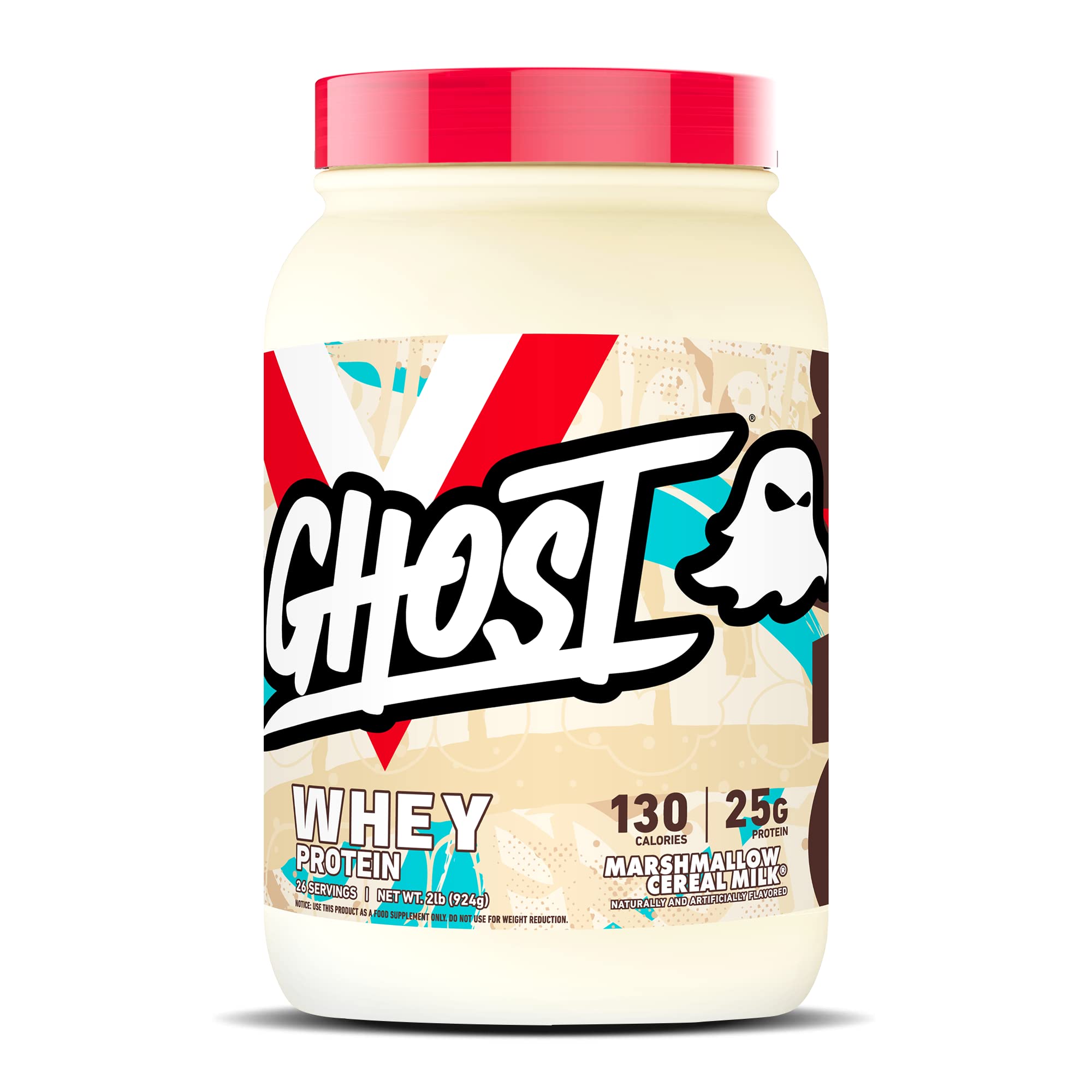 GHOST Whey Protein Powder - Marshmallow Cereal Milk Flavor, 2LB Tub with 25G Protein | Whey Protein Isolate, Concentrate & Hydrolyzed Blend | Post-Workout Recovery, Muscle Building | Gluten Free & Soy Free Protein Supplement for Gym, Fitness & Weight Loss