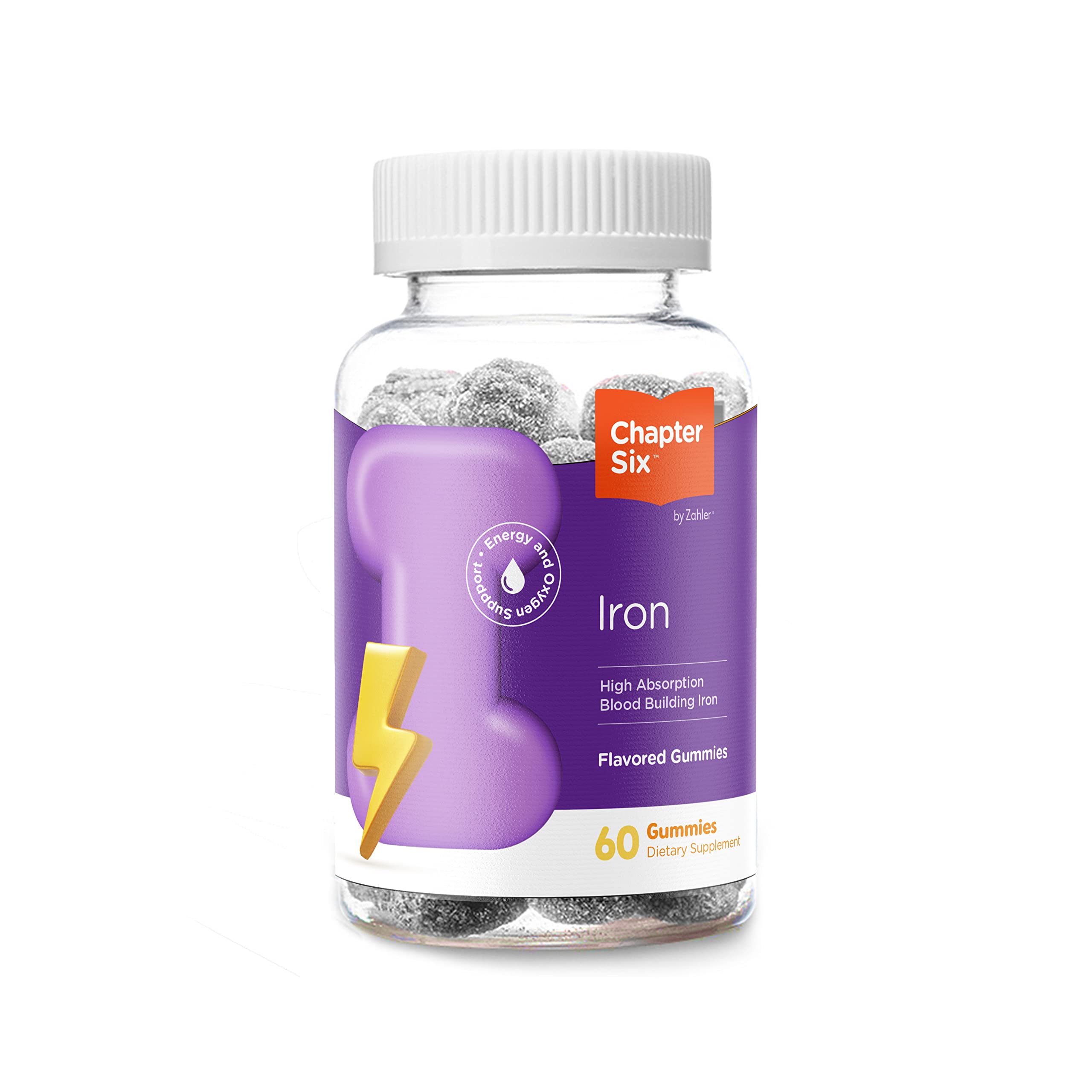 Chapter Six Iron Gummies - 10mg Iron Supplement for Adults with Vitamin C | Kosher Certified | 60 Delicious Flavored Gummies | Supports Energy & Immunity | Perfect for Active Lifestyles & Vegetarian Diets