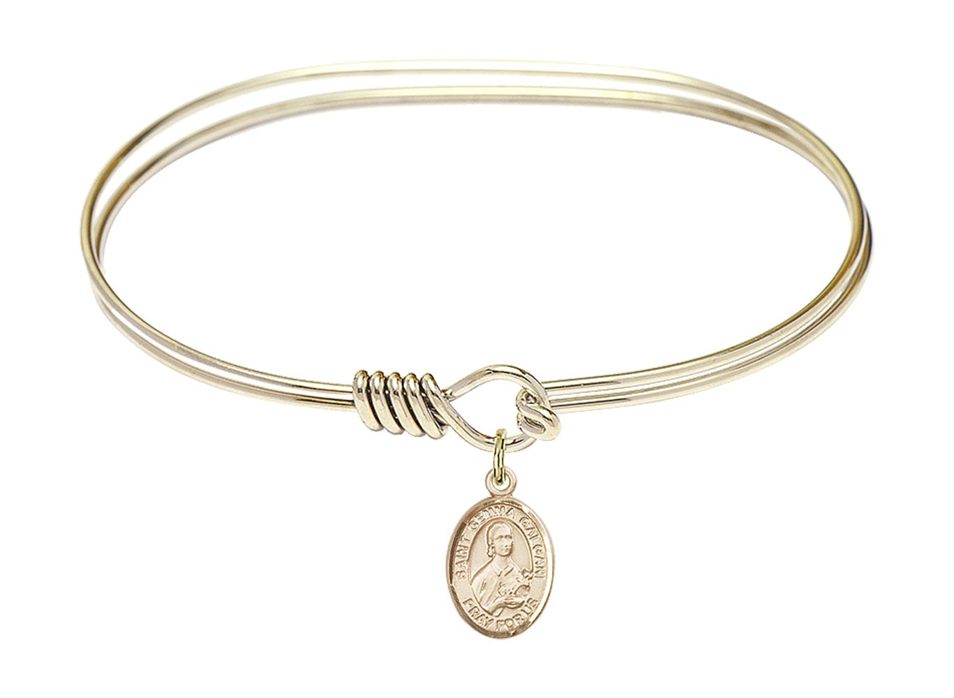 F A Dumont 7 Inch Oval Eye Hook Bangle Bracelet with St. Gemma Galgani Charm - Elegant Religious Jewelry for Women, Perfect for Church, Weddings & Special Occasions