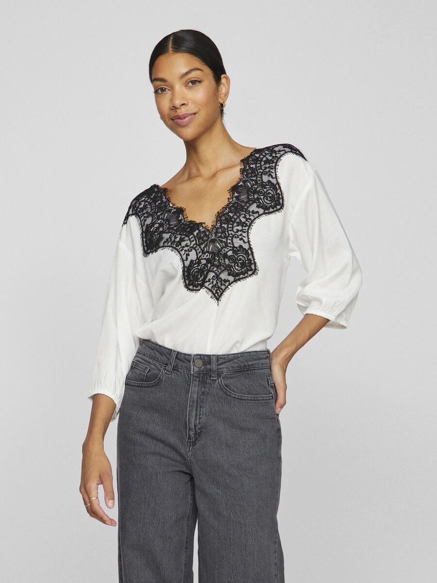 Karina Lace Top for Women - Elegant Snow White & Black Blouse - Perfect for Date Night, Party & Special Occasions