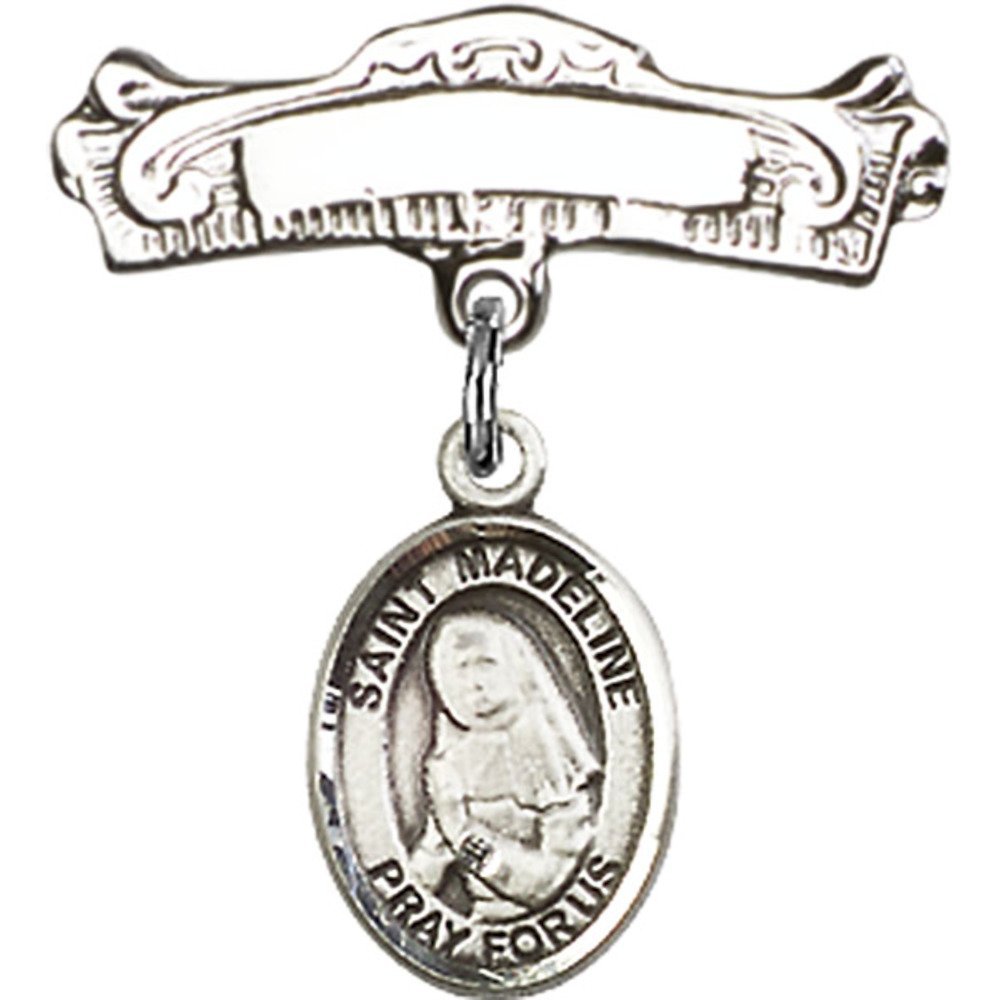 St. Madeline Sophie Barat Sterling Silver Baby Badge - 7/8 X 7/8 Inch Arched Polished Charm Pin for Christening, Baptism & First Communion Gifts
