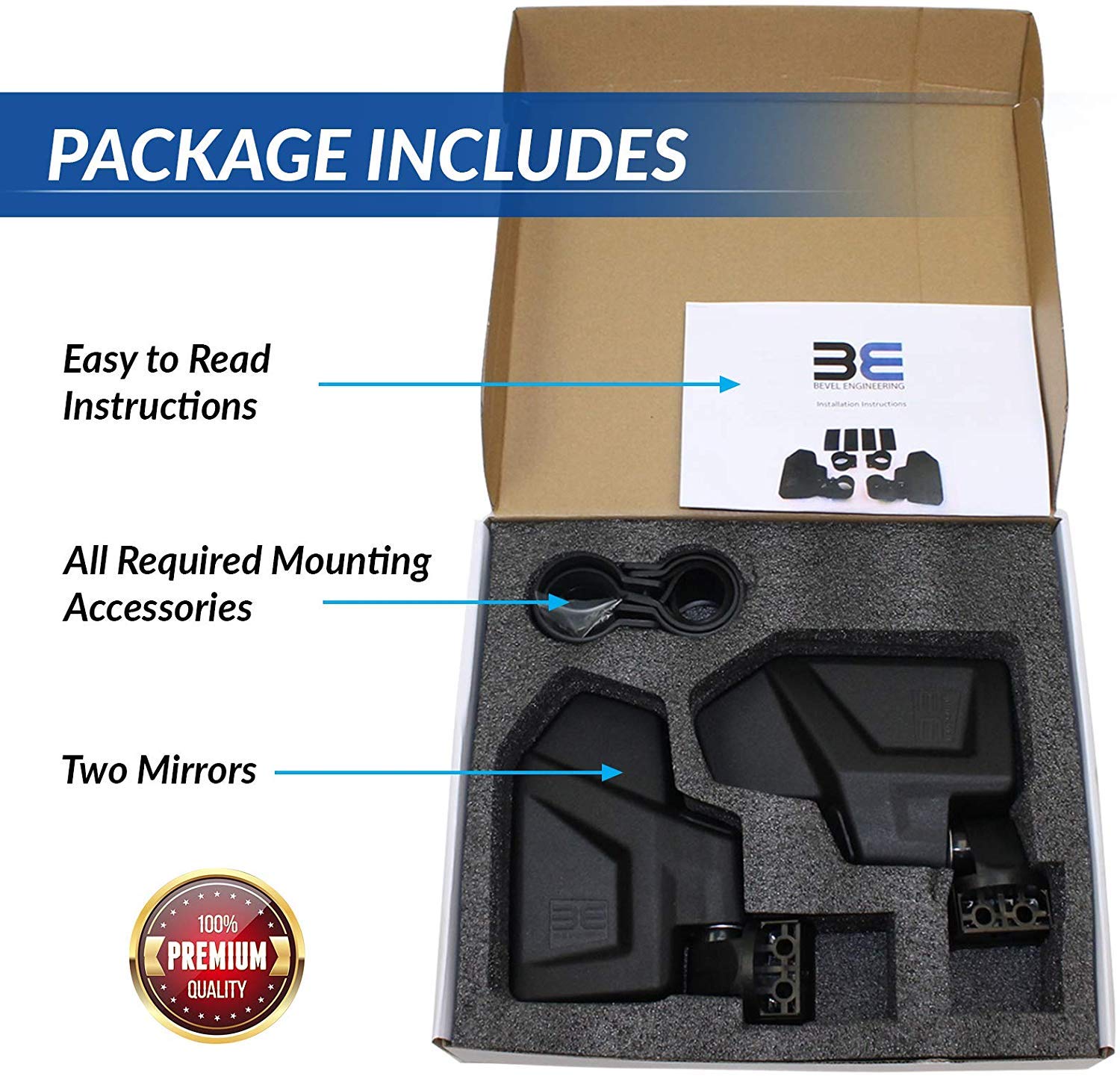 Bevel Engineering UTV Rear View Side Mirror Kit (2 Pack) - Fits 1.6