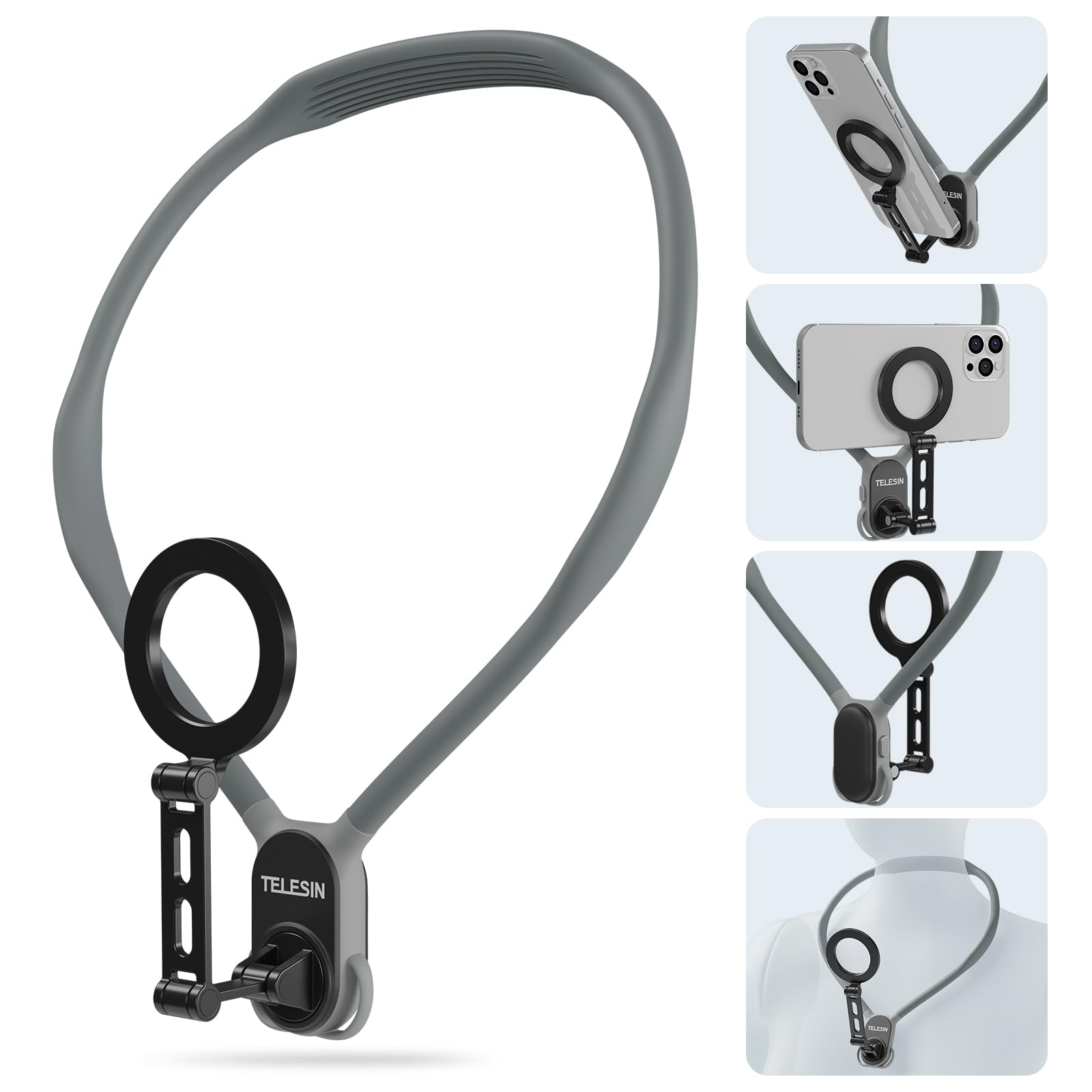 TELESIN Magnetic Phone Neck Mount - Hands-Free POV/Vlog Selfie Holder for iPhone 16/15/14/13/12 & Android - Adjustable Chest Strap for Video Recording, Live Streaming & Outdoor Activities