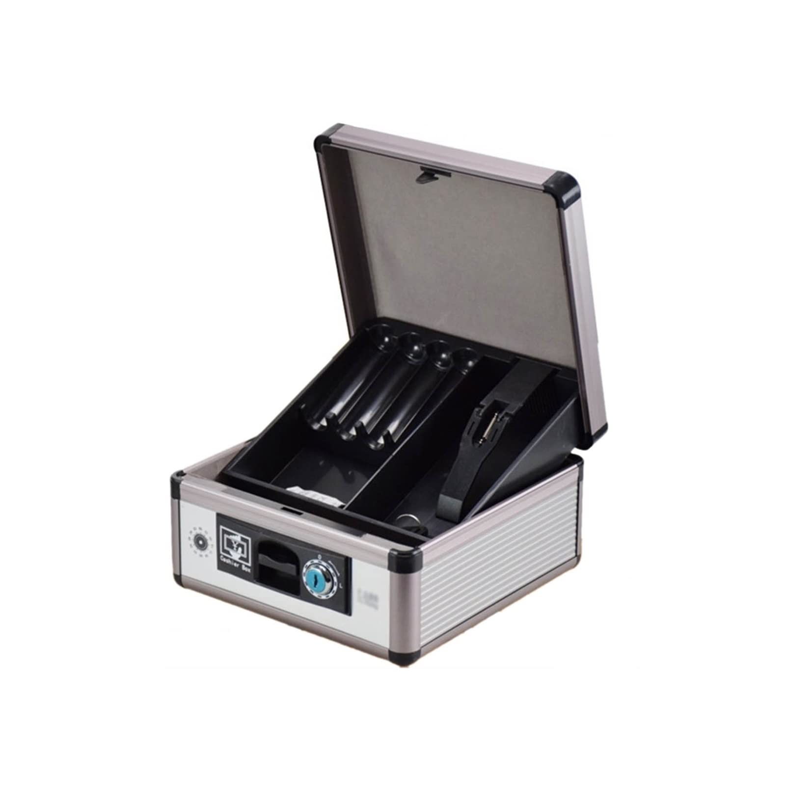 Secure Metal Cash Box with Money Tray & Key Lock - Money Saving Organizer & Coin Storage for Home, Office, or Retail Business Use