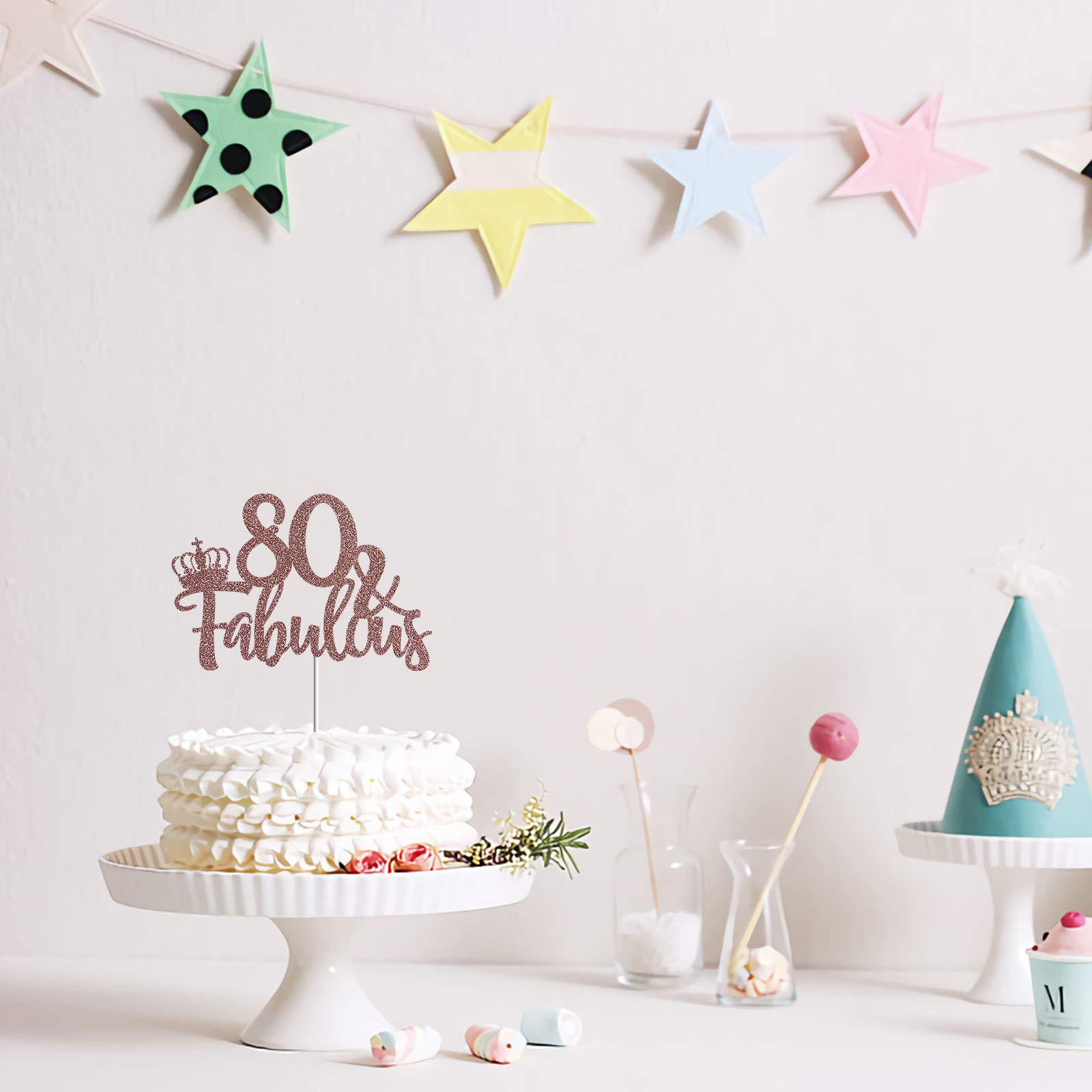 Rose Gold Glitter 80 & Fabulous Cake Topper - Happy 80th Birthday Party Decorations - Cheers to 80 Years Celebration Supplies - Perfect for Milestone Birthday Cakes, Retirement Parties & Anniversary Celebrations
