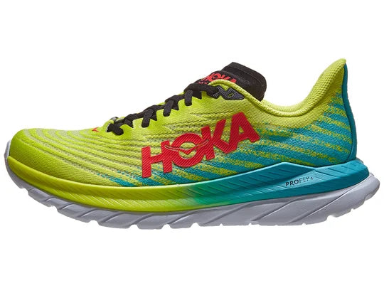 HOKA Men's Mach 5 Running Shoes - Lightweight & Cushioned for Road Running | Evening Primrose/Scuba Blue | Perfect for Marathon Training & Daily Jogging