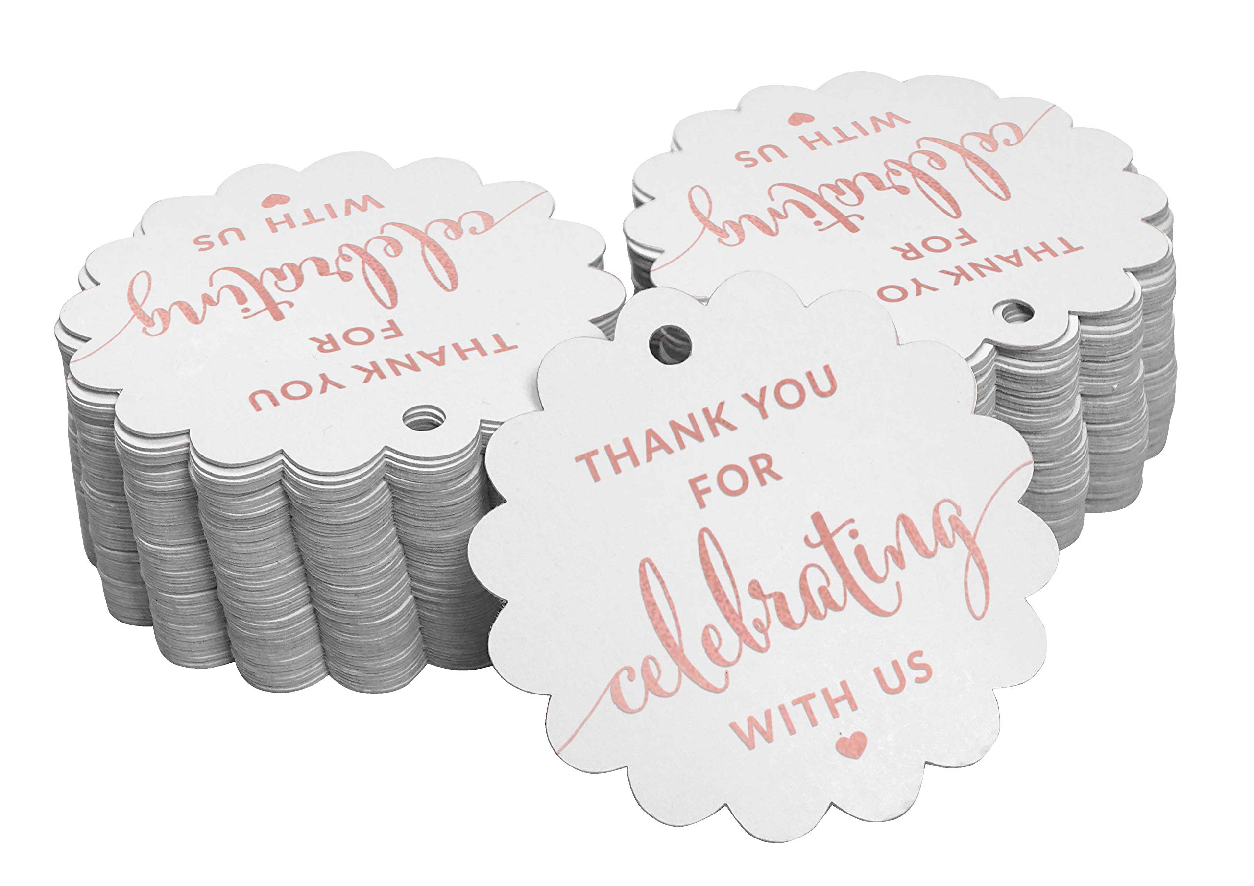 50 Pack Rose Gold Foil Paper Thank You Tags - Elegant Wedding, Bridal Shower, Baby Shower, Birthday & Retirement Party Favor Tags - Perfect for Gift Wrapping, DIY Crafts & Event Decorations