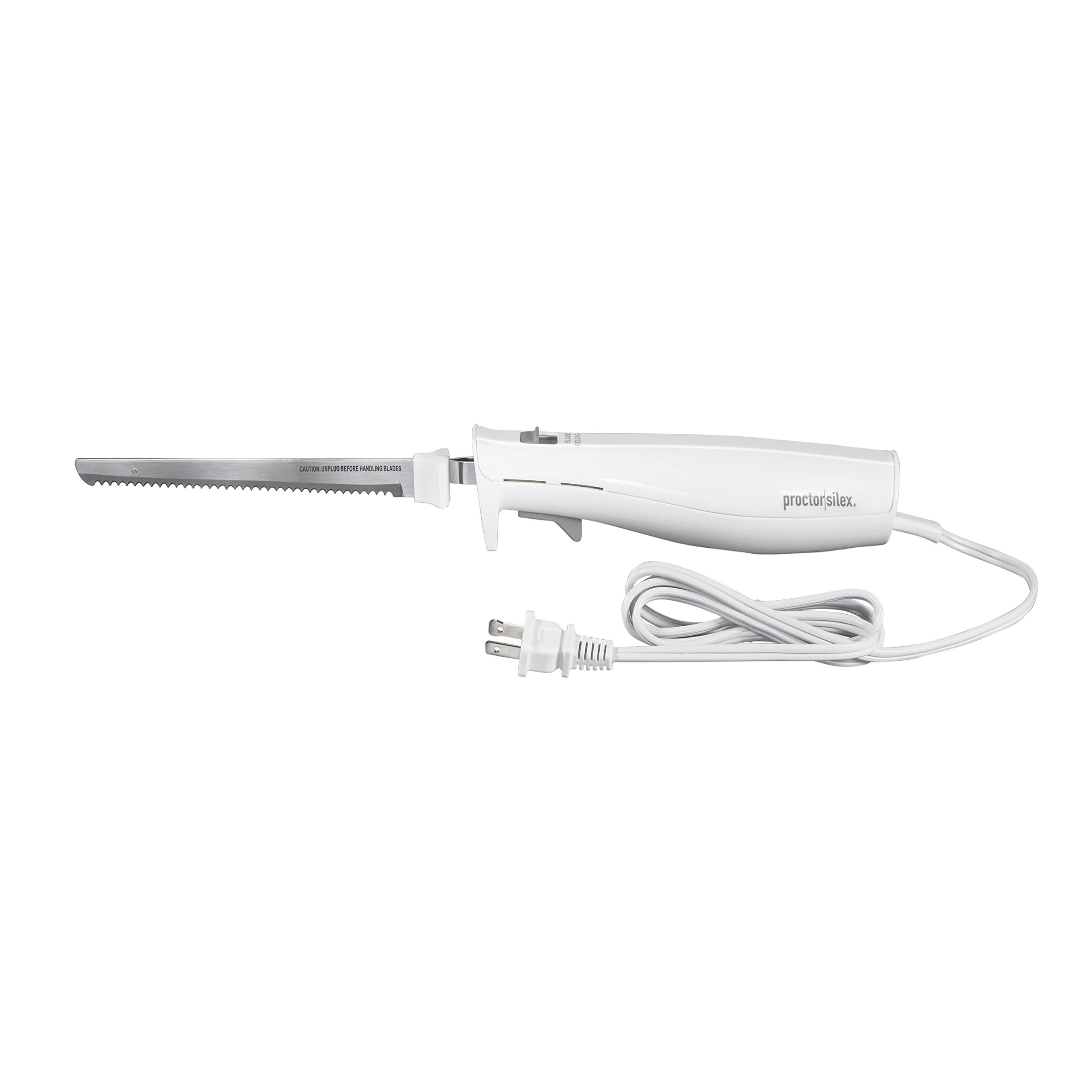 Proctor Silex Electric Knife - Lightweight Meat Slicer for Turkey, Roast Beef, Bread & Foam Crafting - Ergonomic Contoured Grip - Perfect for Holiday Cooking, BBQ Parties & DIY Projects (White, Model 74312)