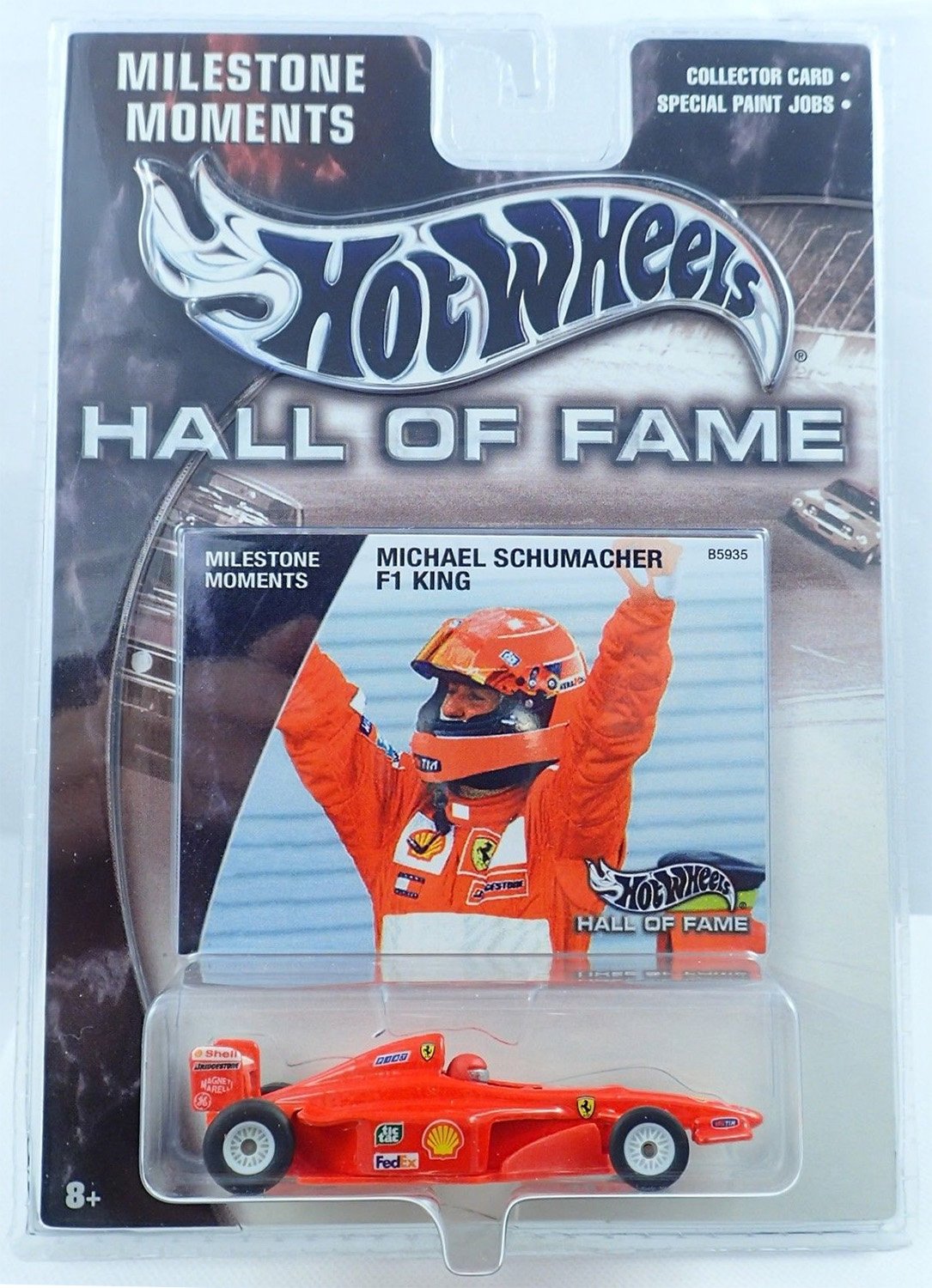 2004 Hot Wheels Hall of Fame Milestone Moments Michael Schumacher F1 Racer Red - Collectible Die-Cast Car for Racing Fans & Model Enthusiasts - Perfect for Display, Gifts, and Racing Memorabilia Collections