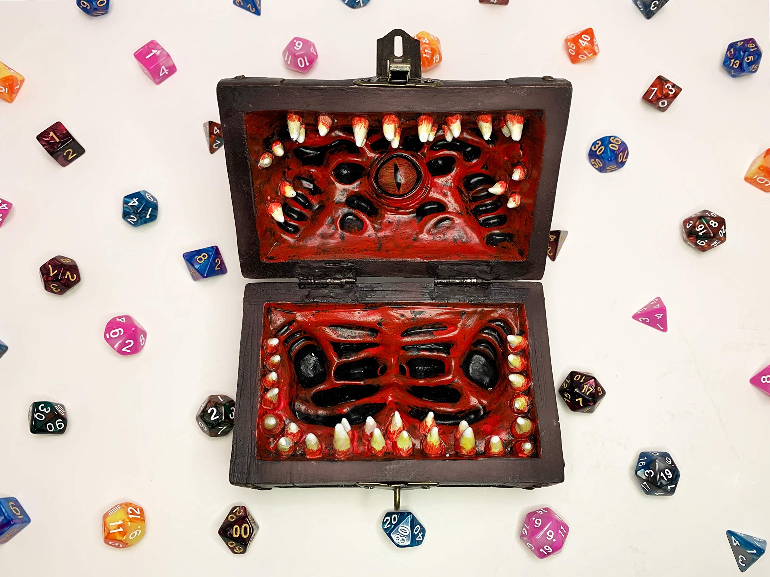 Galdor's Guild Mimic Chest Dice Storage Box with Free Lock & Key - D&D Dice Holder for Dungeons & Dragons Players & DMs - RPG Gaming Accessory - Fits 6 Polyhedral Dice Sets (Large) - Perfect for Tabletop Gaming, D&D Sessions & Collectors Display