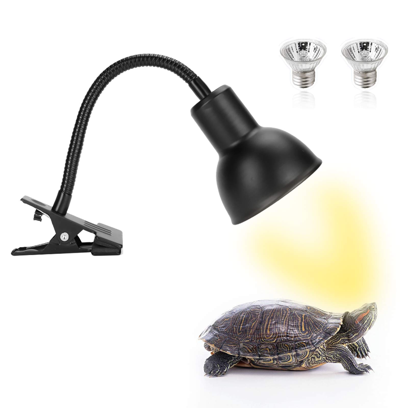 25W Reptile Heat Lamp with UVA UVB - Basking Spot Light for Turtles, Lizards, Snakes & Other Reptiles - 360° Adjustable Clamp with On/Off Switch - Includes 2 Bulbs & Holder - Perfect for Terrariums, Aquariums & Reptile Habitats