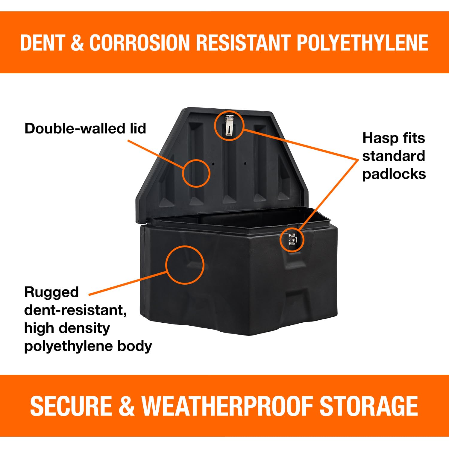 Buyers Products 1701680 Black Poly Trailer Tongue Tool Box - 18x19x36 Inch Heavy Duty Cargo Storage Container - Made in USA - Perfect for Truck, RV & Trailer Organization - Waterproof & Durable for Outdoor Use