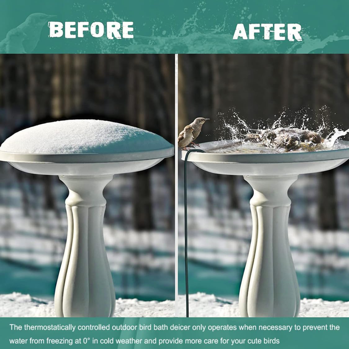 Gcroet Thermostatically Controlled Bird Bath Heater Deicer - Winter-Proof Birdbath Warmer for Outdoor Use - Perfect for Gardens, Patios & Backyards to Attract Birds in Cold Weather