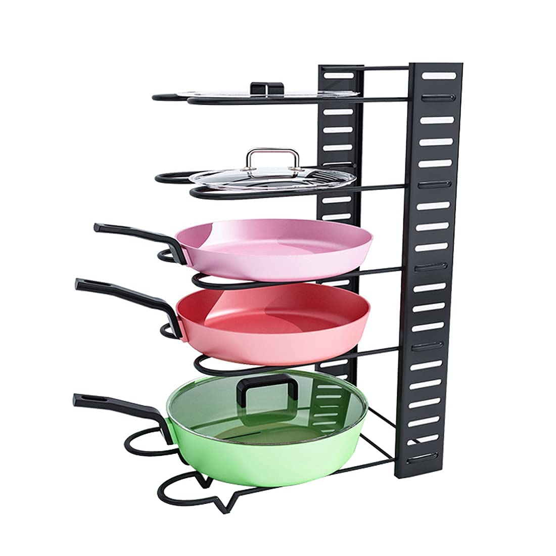 5-Layer Adjustable Pot and Pan Organizer Rack - Heavy Duty Cast Iron Frying Pan & Lid Storage - Space Saving Kitchen Cabinet Organizer for Pots, Pans & Cookware - Perfect for Small Kitchens & Apartment Cooking