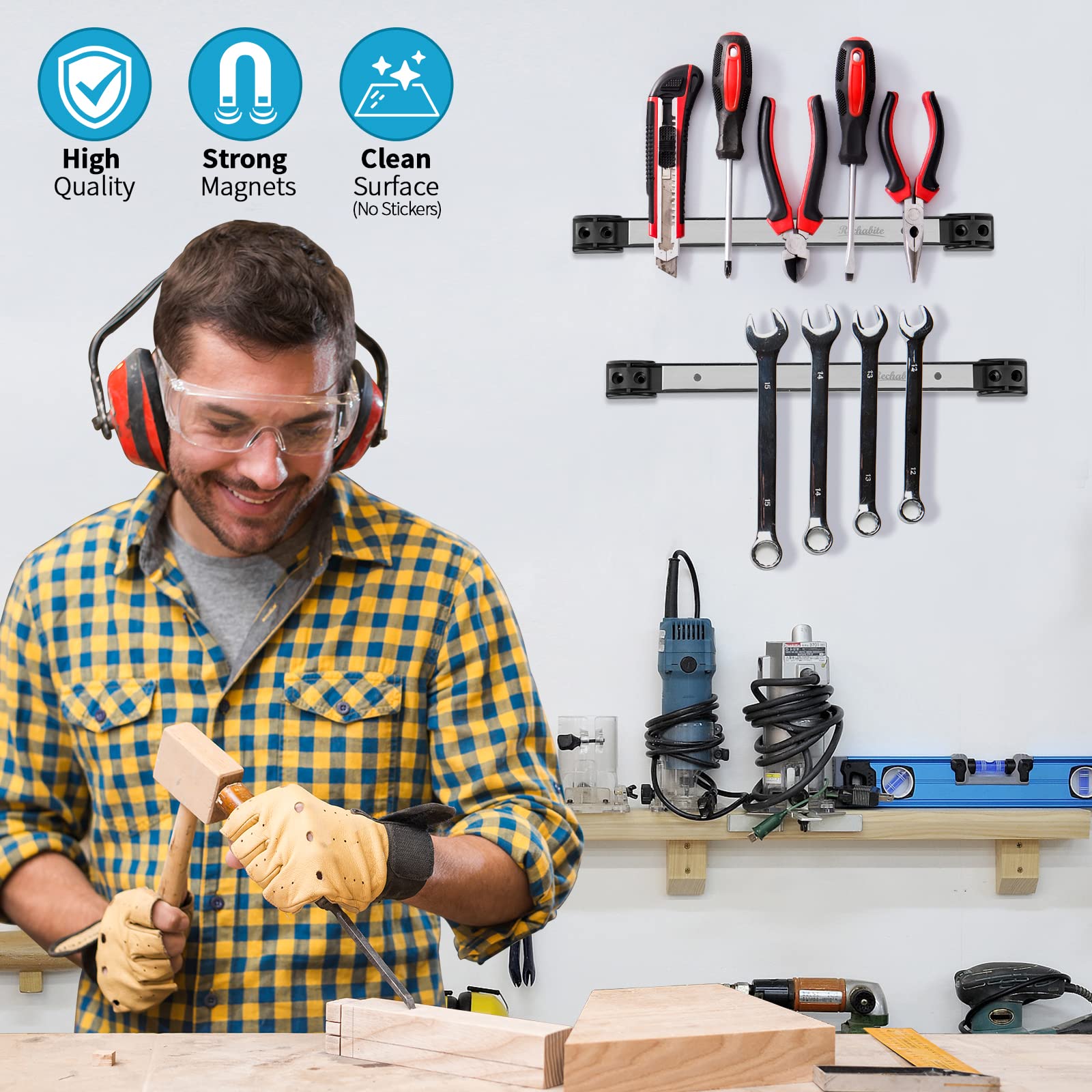6-Piece 12-Inch Magnetic Tool Holder Strips - Heavy Duty Stainless Steel Tool Organizer Bar with Mounting Screws - Perfect for Garage, Workshop, and DIY Tool Storage - Keep Wrenches, Screwdrivers & Metal Tools Neatly Organized