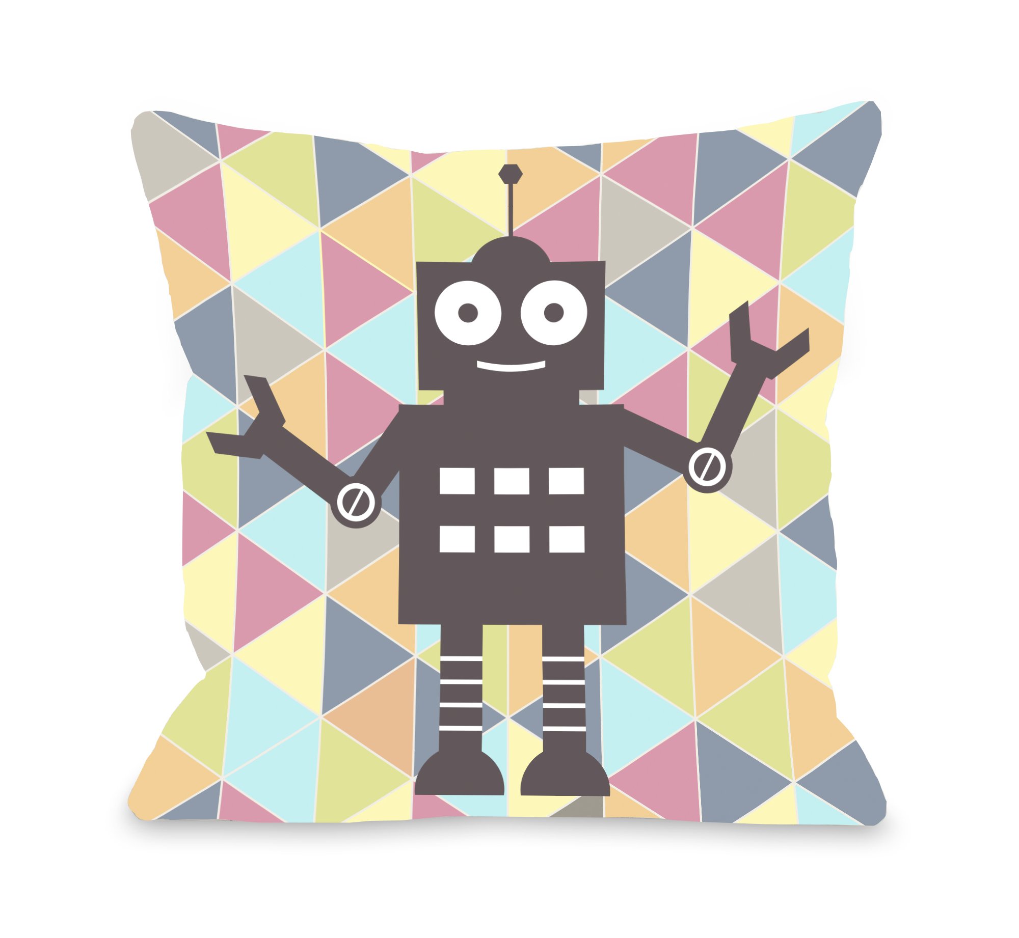 One Bella Casa Robbie Robot Throw Pillow 16x16 Inch - Soft Decorative Cushion for Sofa, Bed & Nursery - Multi-Color Modern Home Decor by OBC