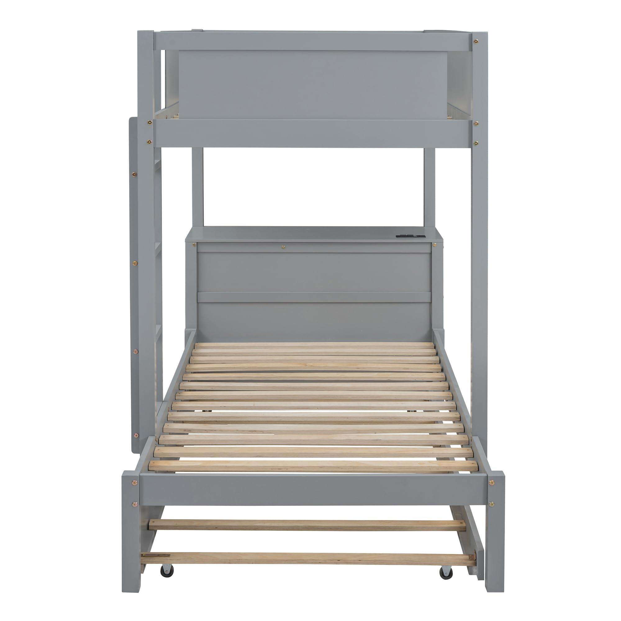 Harper & Bright Designs Twin Over Twin Bunk Bed with Trundle, Desk & Storage Drawers - Solid Wood Bunk Bed Frame for Kids, Teens & Adults - Space Saving Gray Bedroom Furniture for Small Rooms, Guest Rooms & Vacation Homes