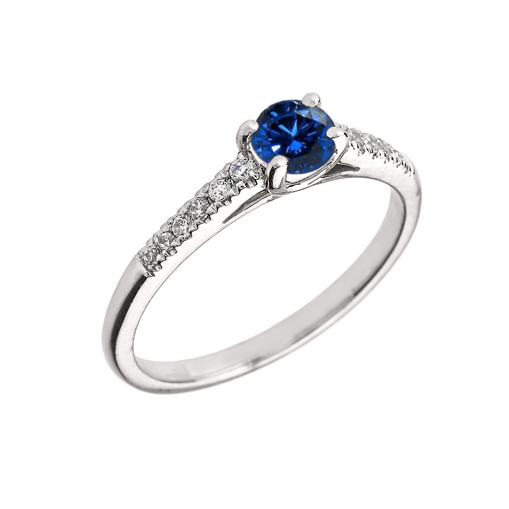 10K White Gold Diamond & Genuine Sapphire Engagement Ring for Women - Wedding Proposal, Anniversary Gift, Promise Ring for Her