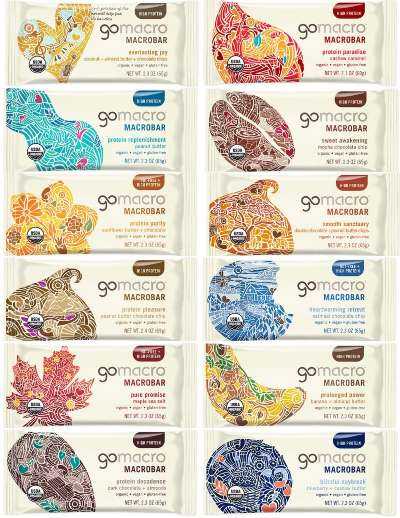 Organic Vegan Protein Bars - 12 Pack, Healthy Snacks for Gym & Travel