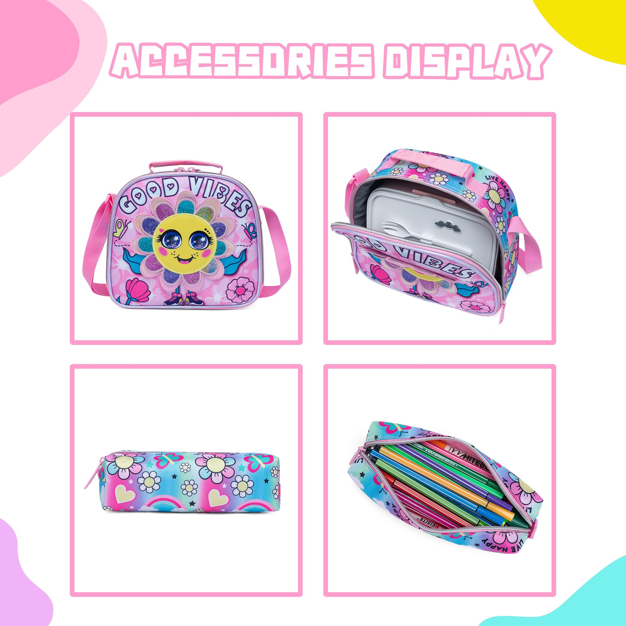 Meetbelify 3-in-1 Rolling Backpack for Girls Age 8-10 - Wheeled School Backpack with Lunch Box & Pencil Case, Convertible Carry-On Travel Luggage for Elementary & Preschool Students - Perfect for School, Travel & Daily Commute