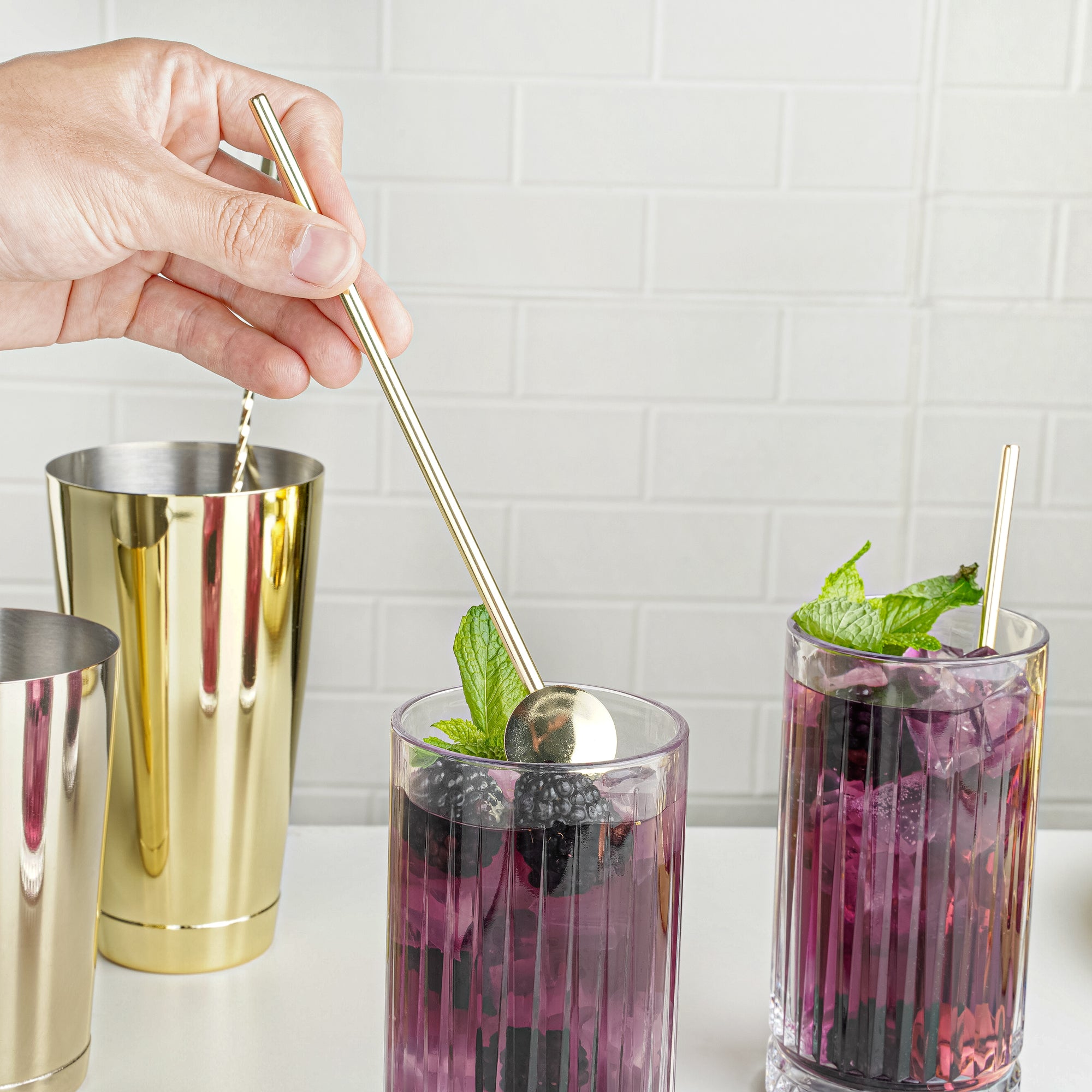 Bar Lux Gold Plated Stainless Steel Julep Spoon Straw - 7.5 Inch Cocktail Stirring Spoon - Set of 2 - Perfect for Mint Juleps, Cocktails & Iced Coffee