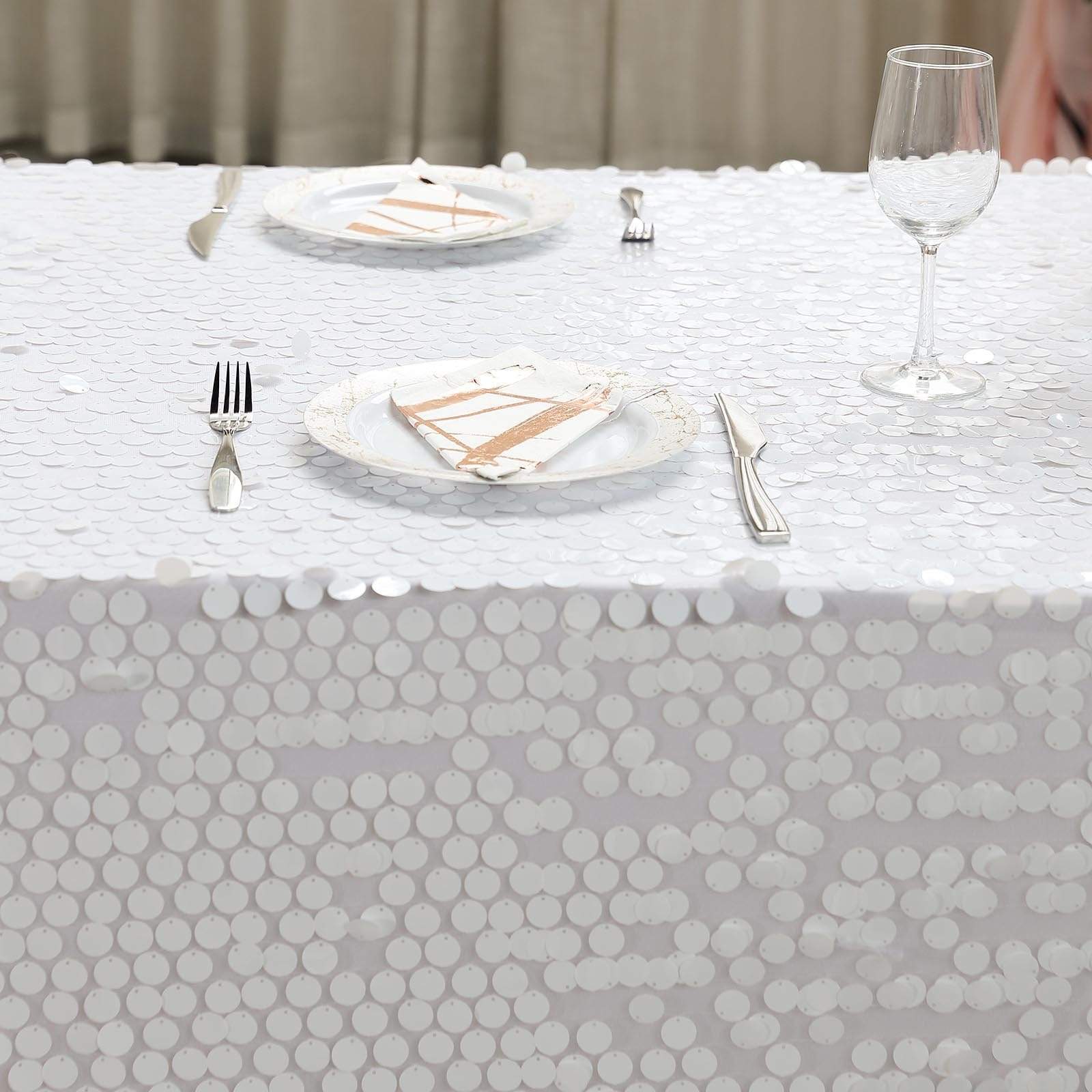 90x132 Inch Large Payette Sequin Rectangular Tablecloth - Glamorous Dining Table Cover for Weddings, Parties & Holiday Decorations