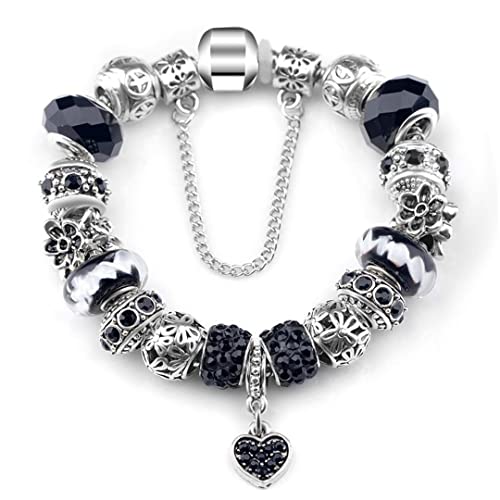 Sterling Silver Plated Heart Pendant Charm Bracelet for Women & Teen Girls - Adjustable Snake Chain Bangle (22cm) - Perfect for Valentine's Day Gifts, Birthday Presents & Everyday Fashion Accessories