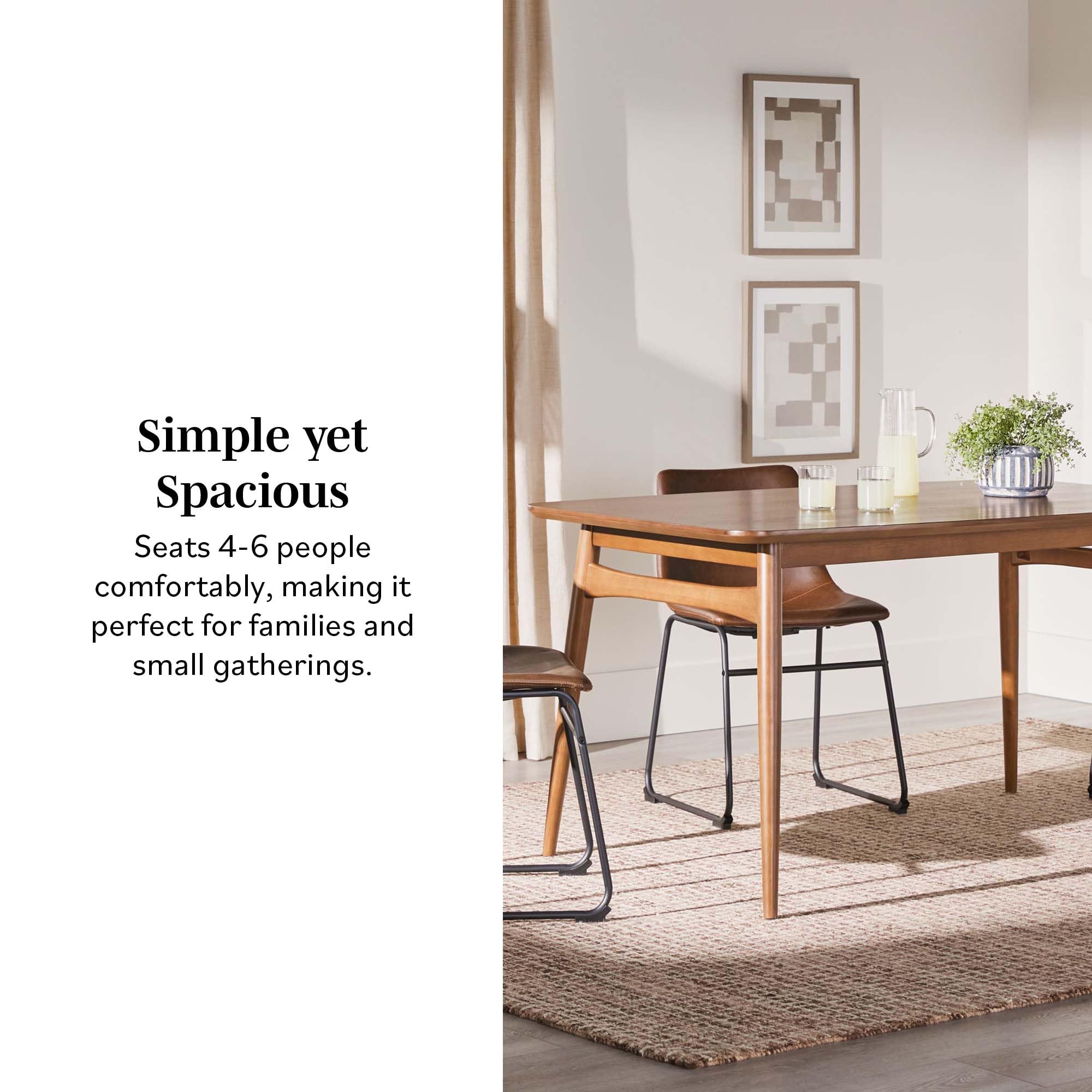 Walker Edison Mid-Century Modern Solid Wood Tapered-Leg Dining Table - 59 Inch Walnut - Perfect for Dining Rooms, Kitchens & Small Spaces