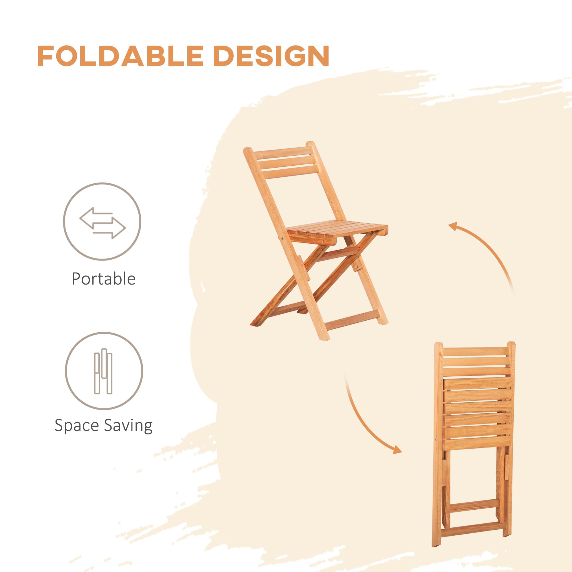Outsunny 3-Piece Folding Patio Bistro Set - Teak Wood Outdoor Chairs & Table - Garden Dining Furniture for Poolside, Balcony, Deck, Backyard - Perfect for Outdoor Entertaining & Relaxation