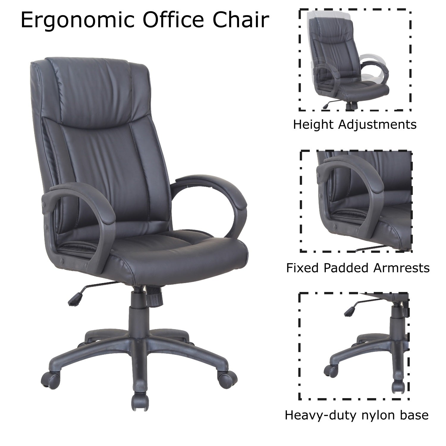 Ergonomic Office Chair with Adjustable Height - 3H01 Black Computer Chair for Home & Office Workspace - Perfect for Long Hours of Sitting, Gaming, and Remote Work