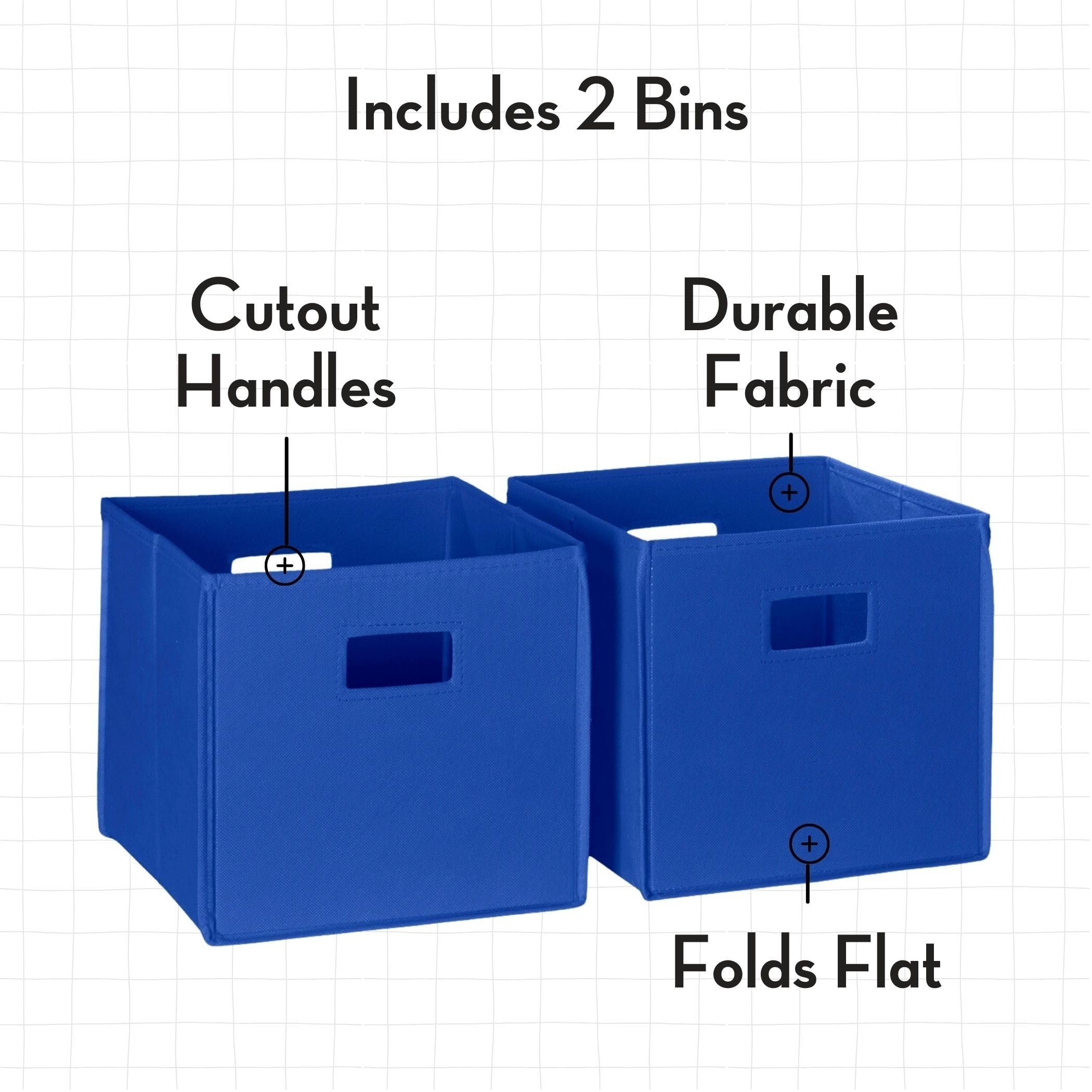 RiverRidge Kids Bookshelf and Toy Storage Organizer with 4 Book Racks, 2 Cubbies & 2 Blue Bins - Space-Saving Book Nook & Toy Organizer for Bedroom, Playroom or Nursery - Perfect for Storytime & Playroom Organization