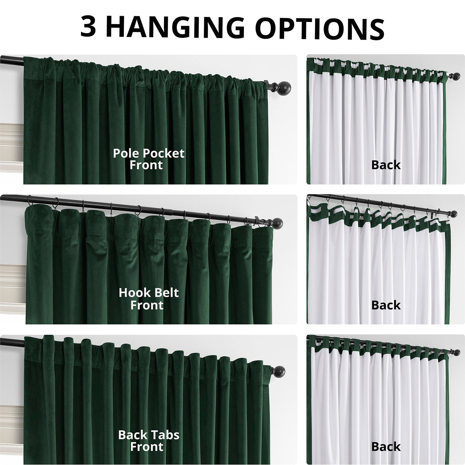 Blackforest Green Signature Extra Wide Velvet Blackout Curtains for Bedroom & Living Room - Noise Reducing, Thermal Insulated, Light Blocking Window Drapes for Home Decor