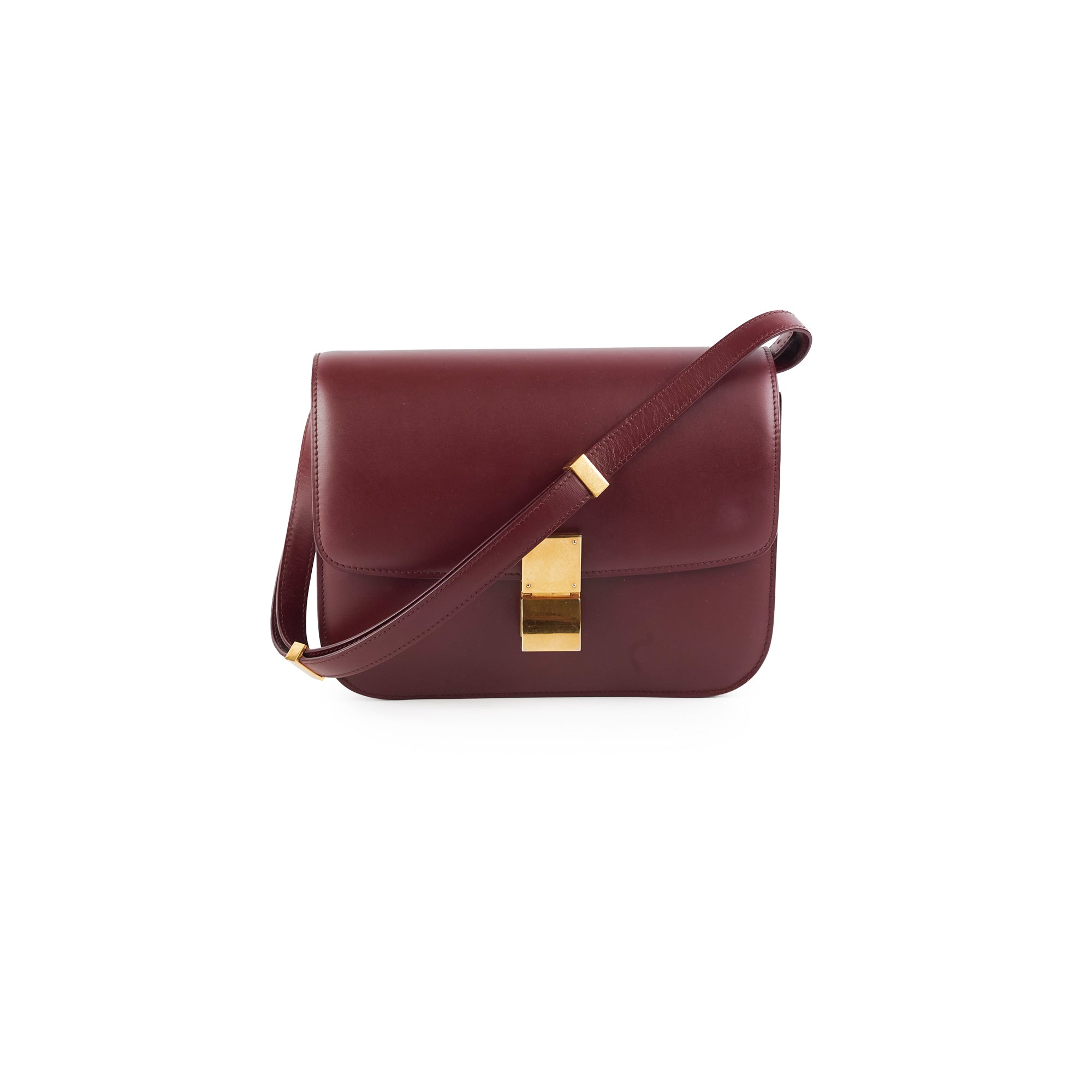 Celine Medium Box Burgundy Leather Crossbody Bag for Women | Luxury Shoulder Handbag | Perfect for Work, Travel & Evening Out