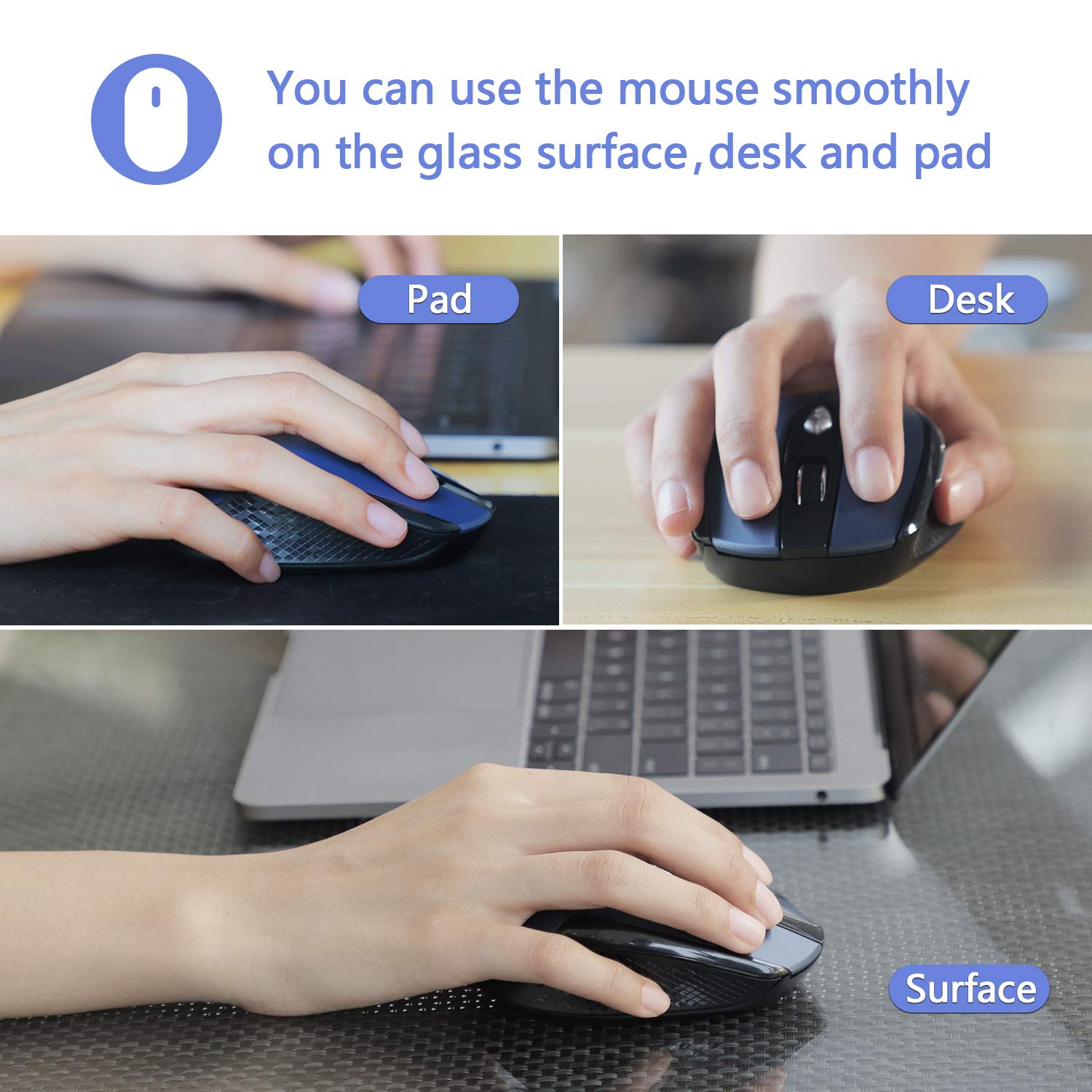 LeadsaiL Wireless Computer Mouse - 2.4G Slim Silent Cordless Mouse with 6 Buttons for Laptop, Desktop, MacBook | Ultra Quiet Optical USB Mouse for Office, Home, Gaming & Travel Use