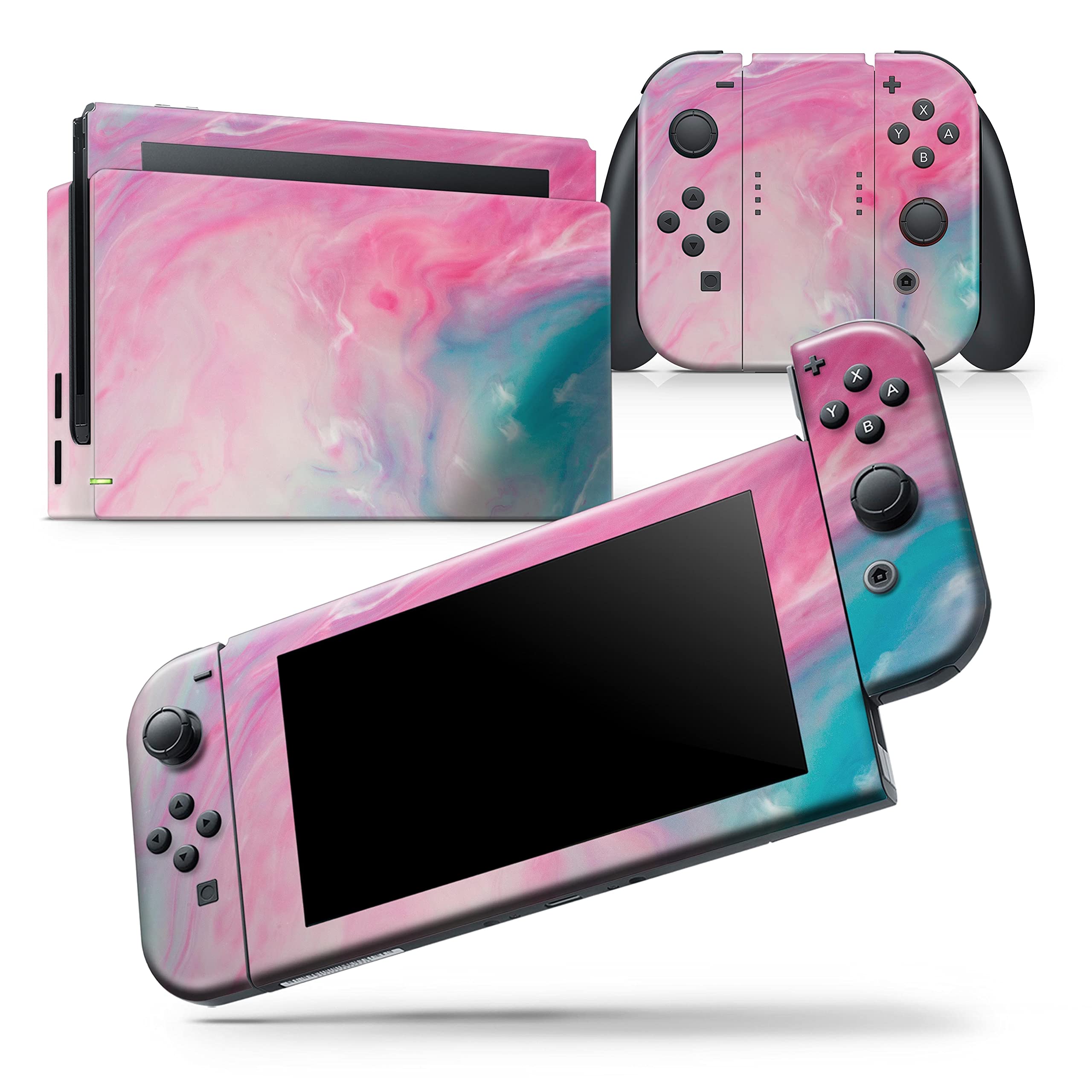 Nintendo Switch Lite Skin Decal - Scratch-Resistant Removable Vinyl Wrap Cover Compatible with Switch Lite - Marble Pink & Blue Paradise Design V712 - Perfect for Gaming Protection and Style Enhancement