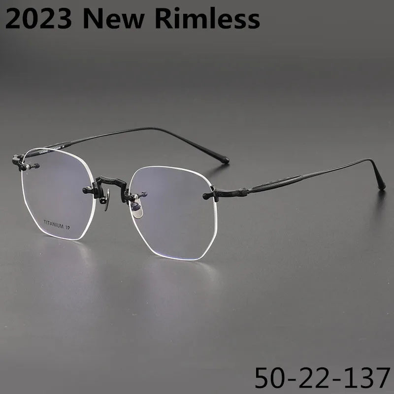 Aimee Men's Rimless Polygon Oval Titanium Eyeglasses 22140 - Lightweight & Durable Titanium Frame for Office, Reading & Everyday Wear