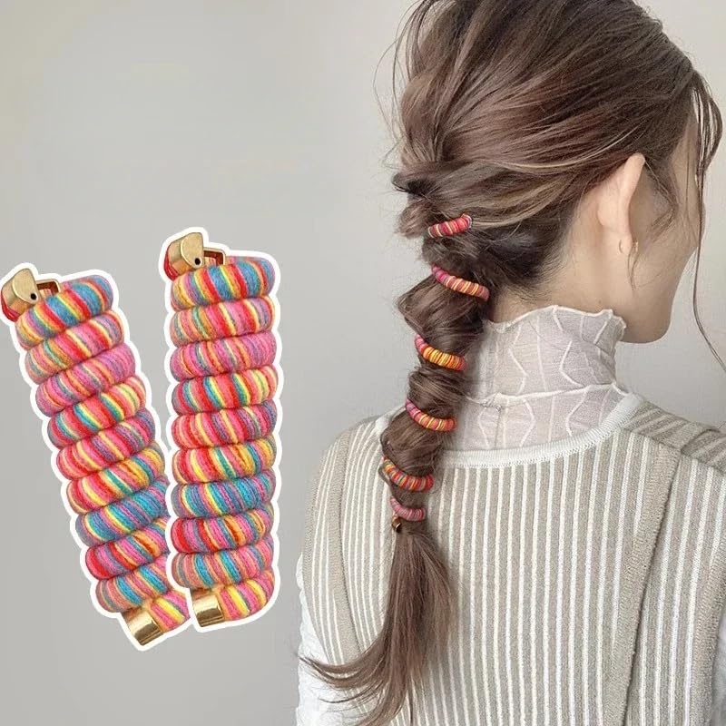 Colorful Spiral Coil Hair Ties for Women - Soft Wool Elastic Scrunchies, Telephone Wire Ponytail Holders, Rope Hair Accessories (Multicolor) - Perfect for Workouts, Office & Everyday Use