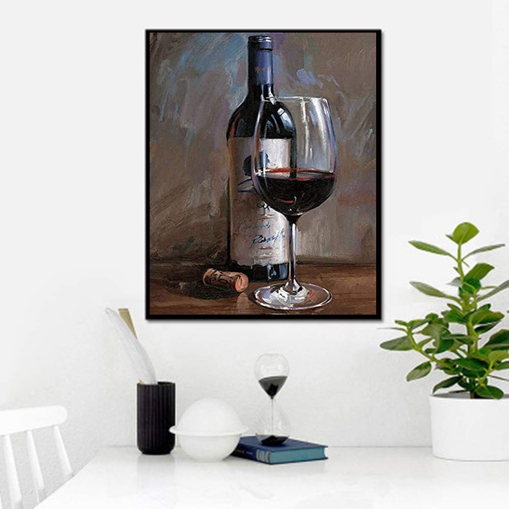 DIY Paint by Numbers Wine Glass Kit for Adults & Kids - 16x20 Inch Acrylic Canvas Painting with Brushes & Paints - Fun Arts & Crafts for Home Decor, Gifts & Relaxation (Red Wine Glass Design)
