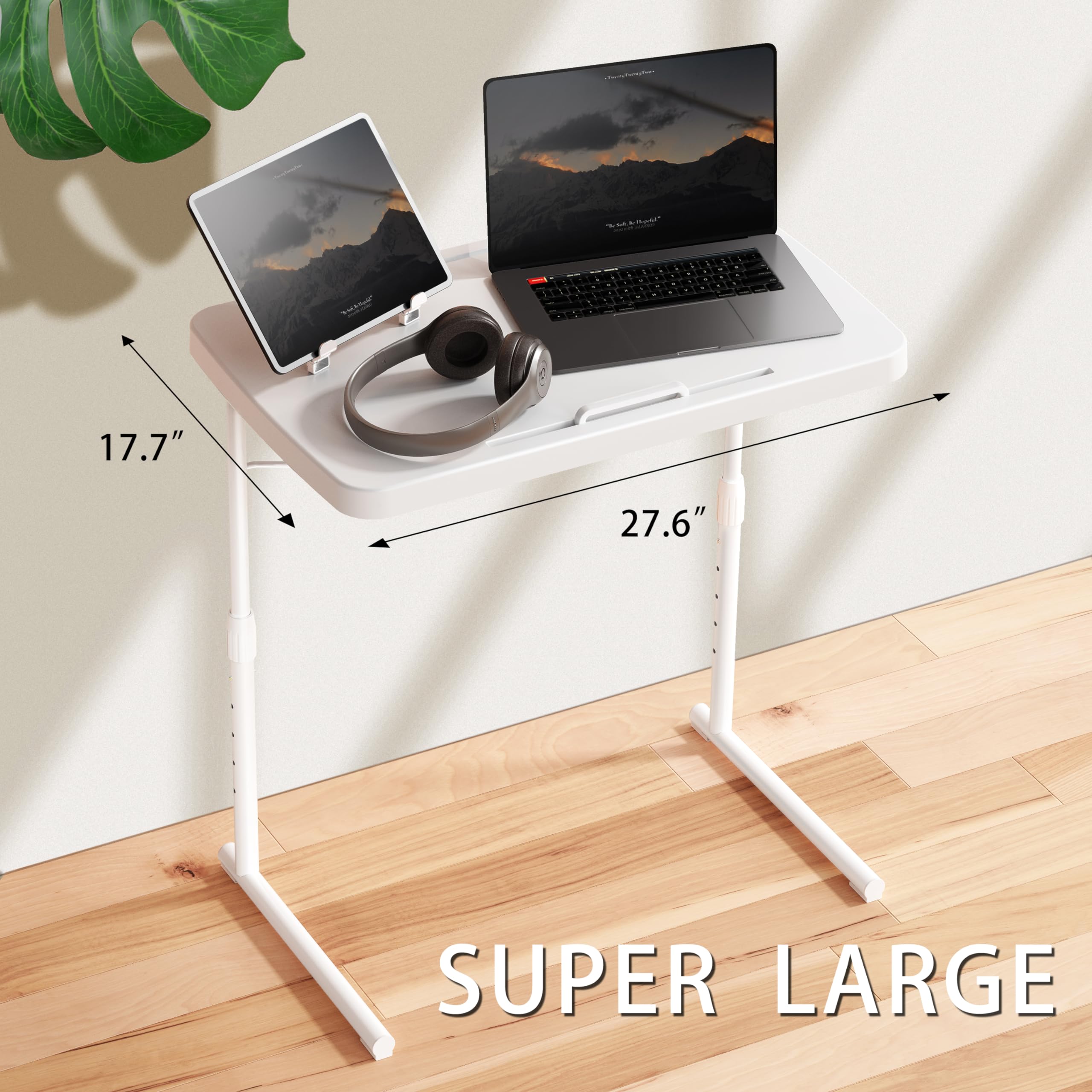 Allpop Ultra TV Tray Table - Adjustable Folding Tray with Book Stand, Cup Holder & Tablet Slot - Perfect for Eating, Working or Watching TV on Couch & Bed - White Home Office & Living Room Essential