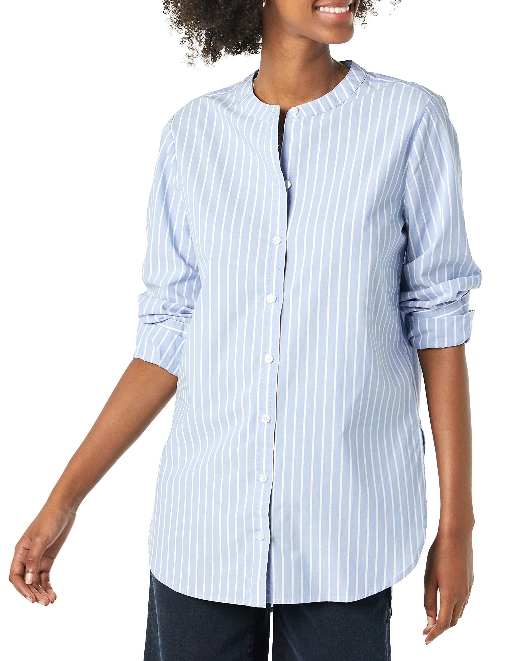 Amazon Essentials Women's Long Sleeve Tunic Poplin Shirt - Casual Work Blouse, Comfortable Office Wear & Everyday Outfit for Women