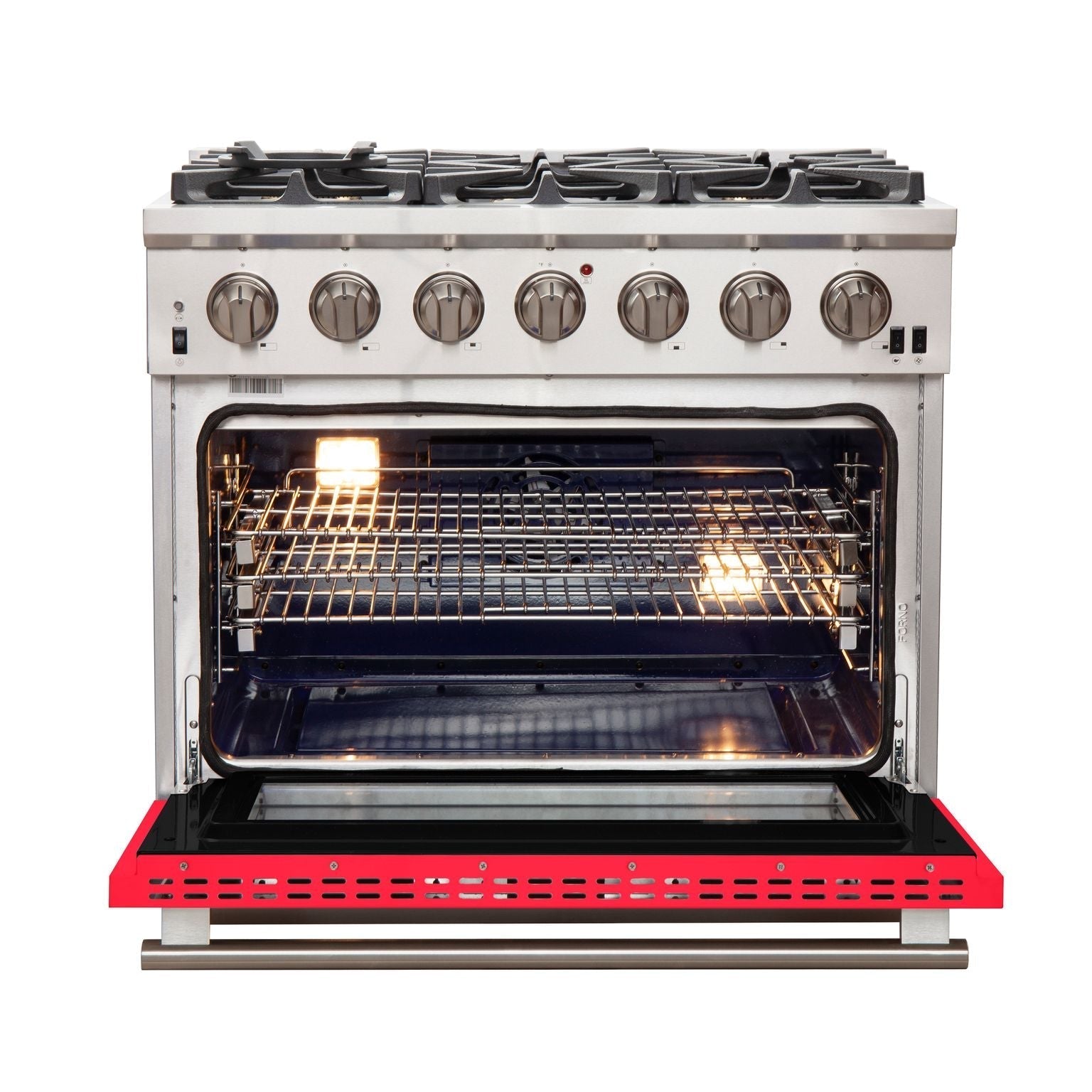 FORNO Capriasca 36-Inch Titanium Professional Freestanding Gas Range with Colored Door - Model FFSGS6260 in White | Perfect for Modern Kitchens & Gourmet Cooking