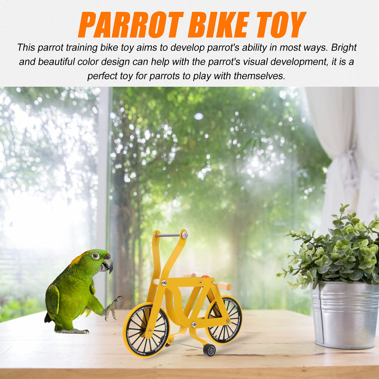 Funny Mini Bike Toy for Parrot Training - Interactive Bird Bicycle Play Toy for Parakeets, Cockatiels, Conures & Lovebirds (Yellow) - Perfect for Bird Enrichment & Training Sessions