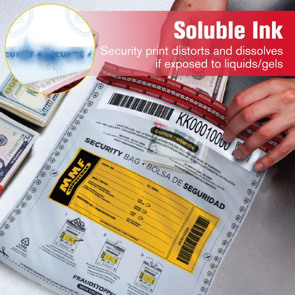 FraudStopper Tamper-Evident Deposit Bags - 2.5mm Thick, 9x12 Inches - 100 Pack Clear Bank Money Bags for Secure Cash & Check Deposits | Ideal for Retail, Banks & Small Businesses | MMF Industries