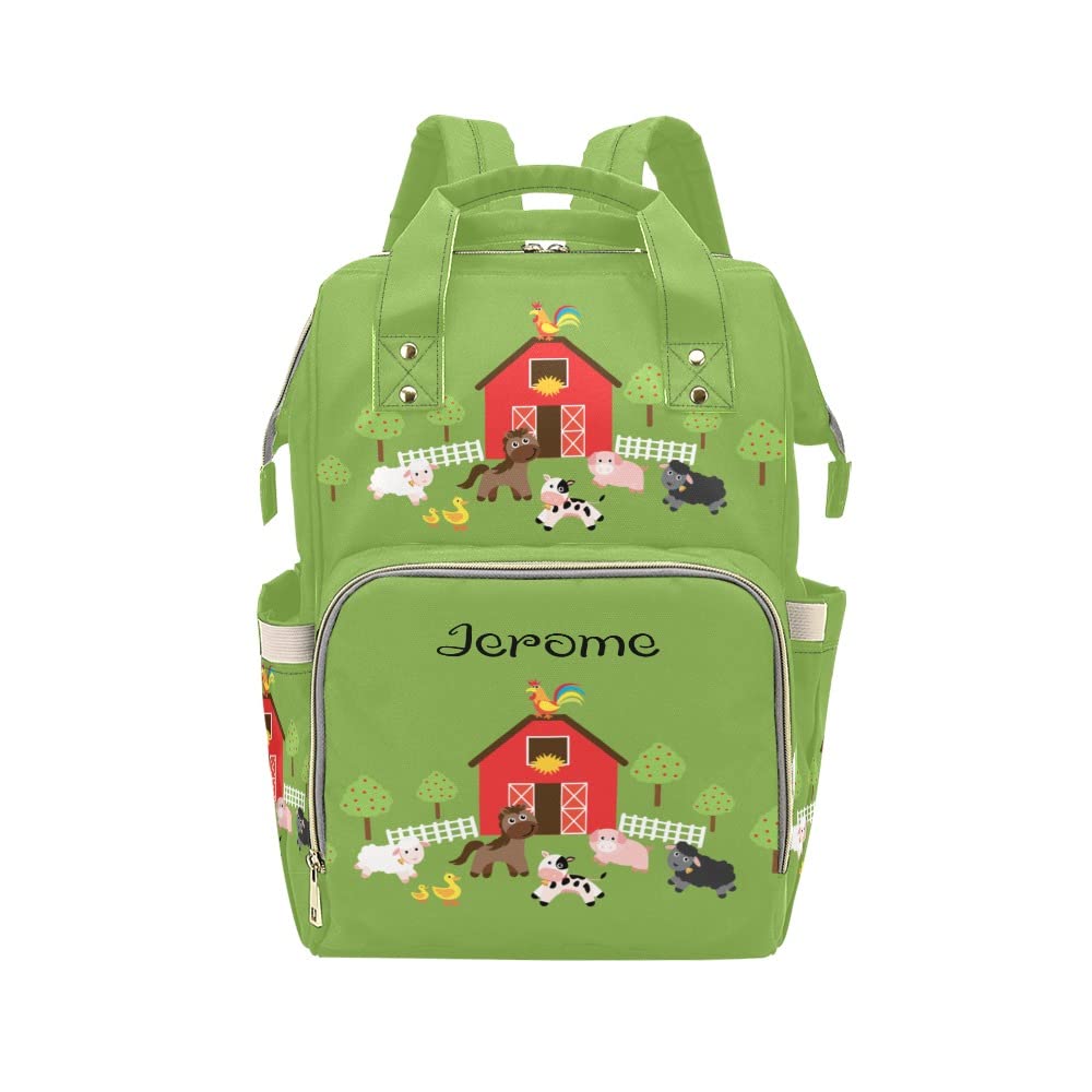 Personalized Name Diaper Backpack - Farm Animal Themed (Cow, Pig) Multifunctional Travel Baby Bag for Moms & Dads - Waterproof, Spacious & Stylish Daypack for Outings, Park Visits & Family Trips