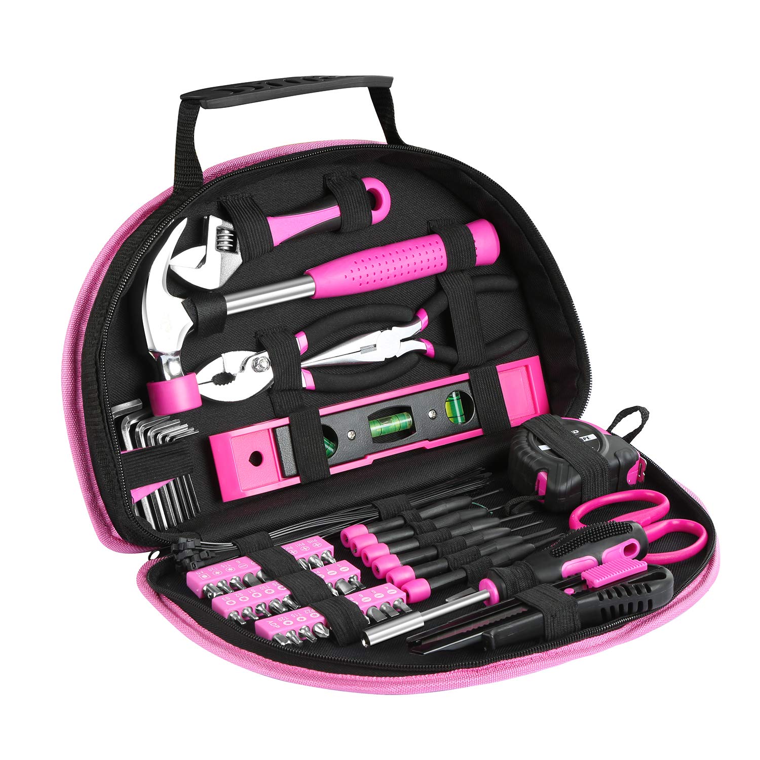 69-Piece Pink Tool Kit for Women - Household Hand Tool Set with Portable Round Pouch | Perfect for DIY Projects, Home Repairs, Dorm Maintenance & Crafting | Ideal Gift for Female DIY Enthusiasts