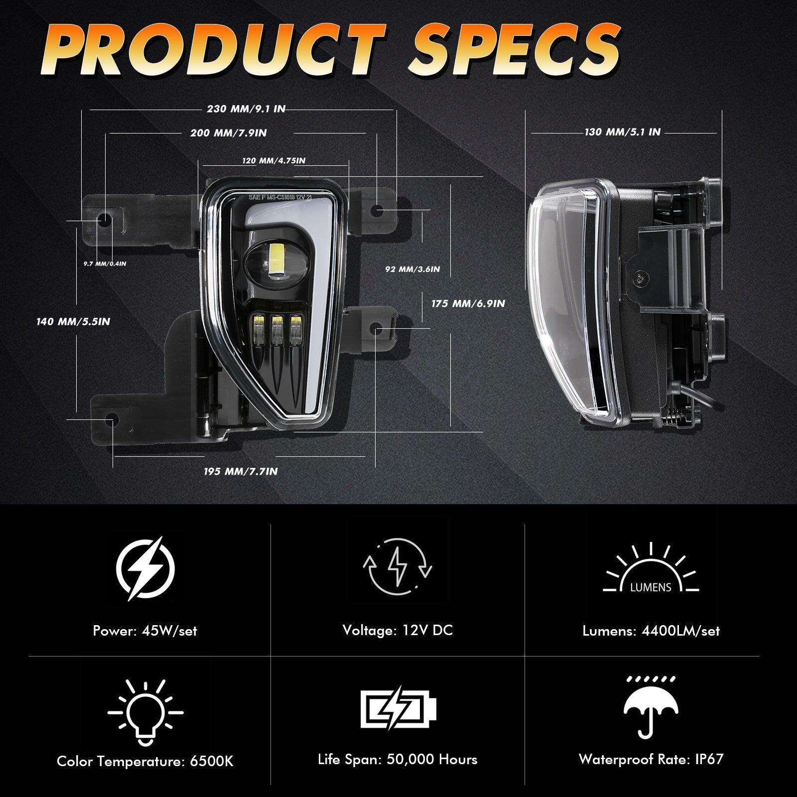 2-Pack 45W DOT Approved LED Fog Lights with DRL for 2016-2018 Chevy Silverado 1500 - Black/Chrome - Upgrade Your Truck's Visibility in Foggy or Low-Light Conditions