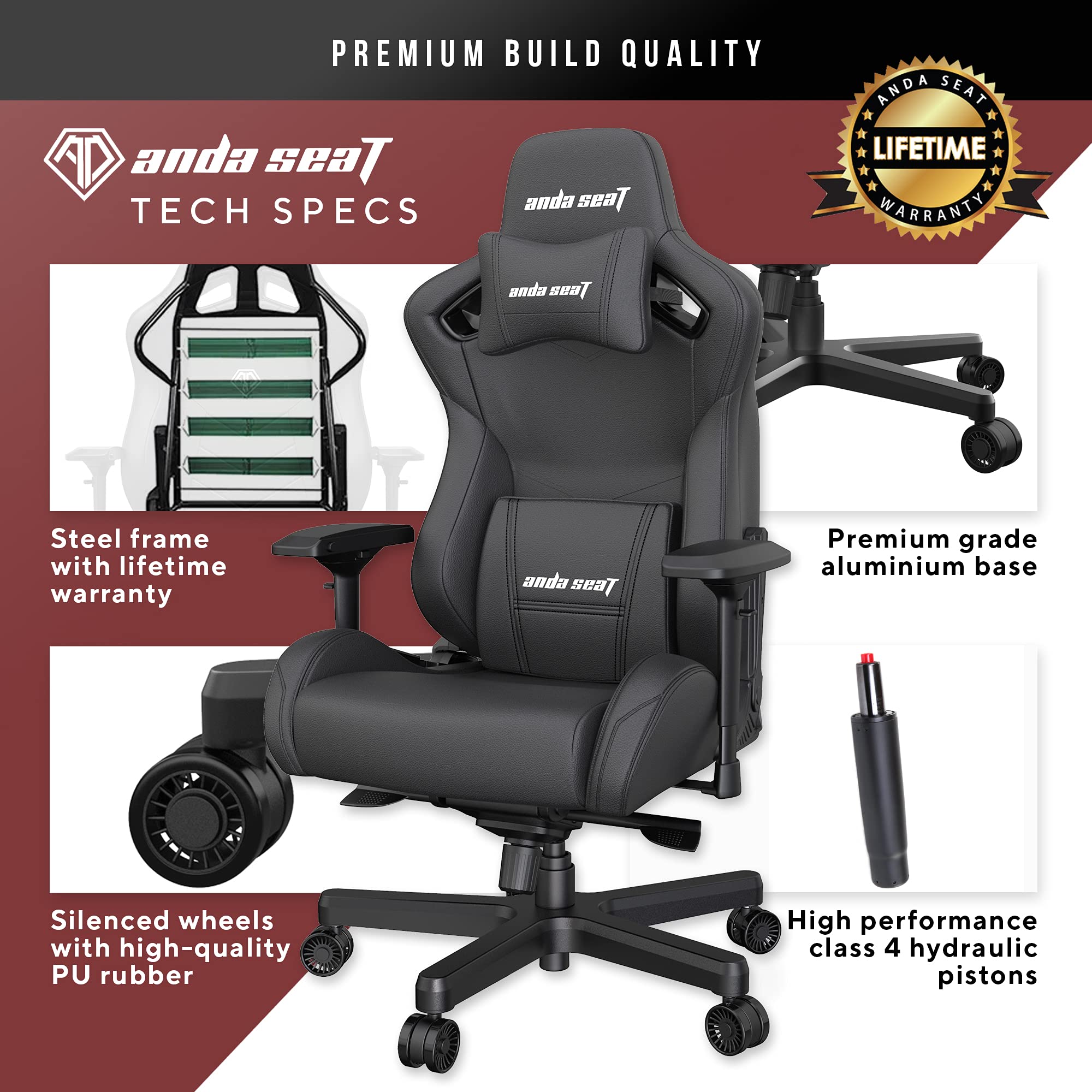 Anda Seat Kaiser 2 Black PVC Leather Gaming Chair - XL Premium Ergonomic Office & Gaming Chair for Adults, Heavy Duty Computer Desk Seat with Memory Foam Lumbar Support & Neck Pillow - Perfect for Esports, Streaming & Long Work Sessions