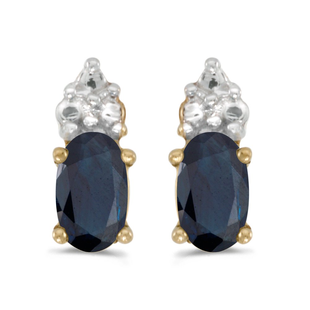 14K Yellow Gold Oval Sapphire Stud Earrings for Women - Elegant Blue Gemstone Jewelry Gift for Birthday, Anniversary & Special Occasions