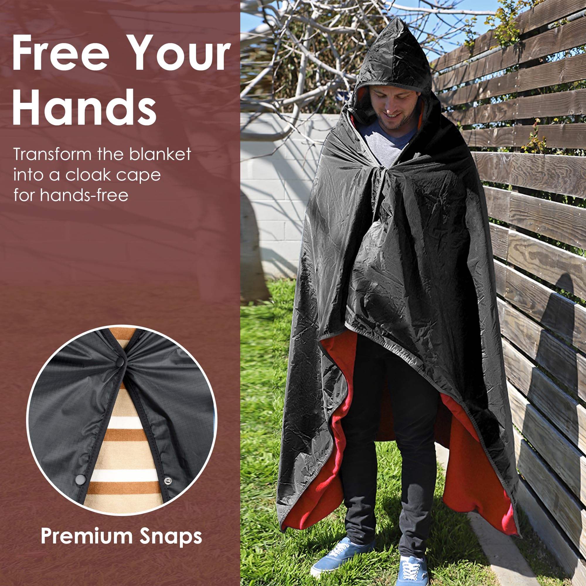 **Waterproof Stadium Blanket - Windproof Wearable Poncho for Football, Sports & Outdoor Events | Portable & Durable Camping Blanket for Tailgating, Picnics & Beach Use**